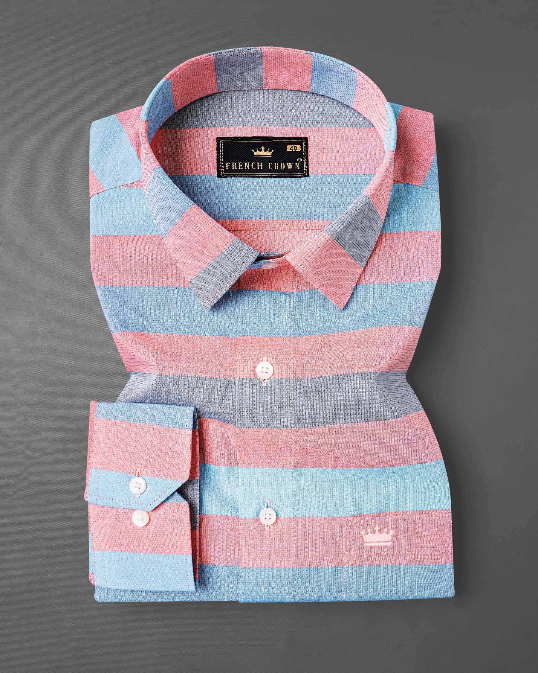 Sundown Light Orange and Glacier Blue Striped Dobby Textured Premium Giza Cotton Shirt 7898-38, 7898-H-38, 7898-39, 7898-H-39, 7898-40, 7898-H-40, 7898-42, 7898-H-42, 7898-44, 7898-H-44, 7898-46, 7898-H-46, 7898-48, 7898-H-48, 7898-50, 7898-H-50, 7898-52, 7898-H-52