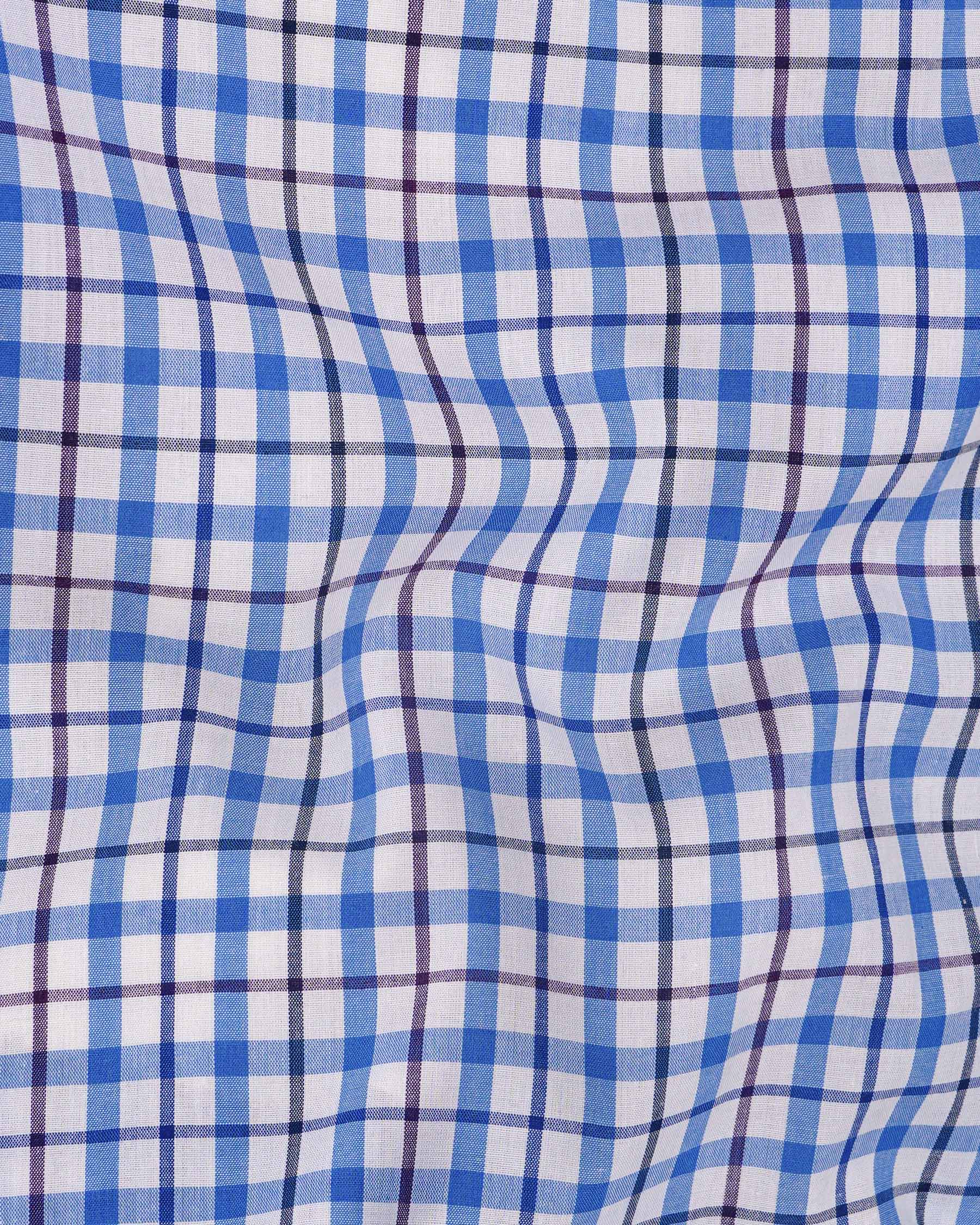 Bright White and Mariner Blue Plaid Premium Cotton Kurta Shirt 7919-38, 7919-H-38, 7919-39, 7919-H-39, 7919-40, 7919-H-40, 7919-42, 7919-H-42, 7919-44, 7919-H-44, 7919-46, 7919-H-46, 7919-48, 7919-H-48, 7919-50, 7919-H-50, 7919-52, 7919-H-52