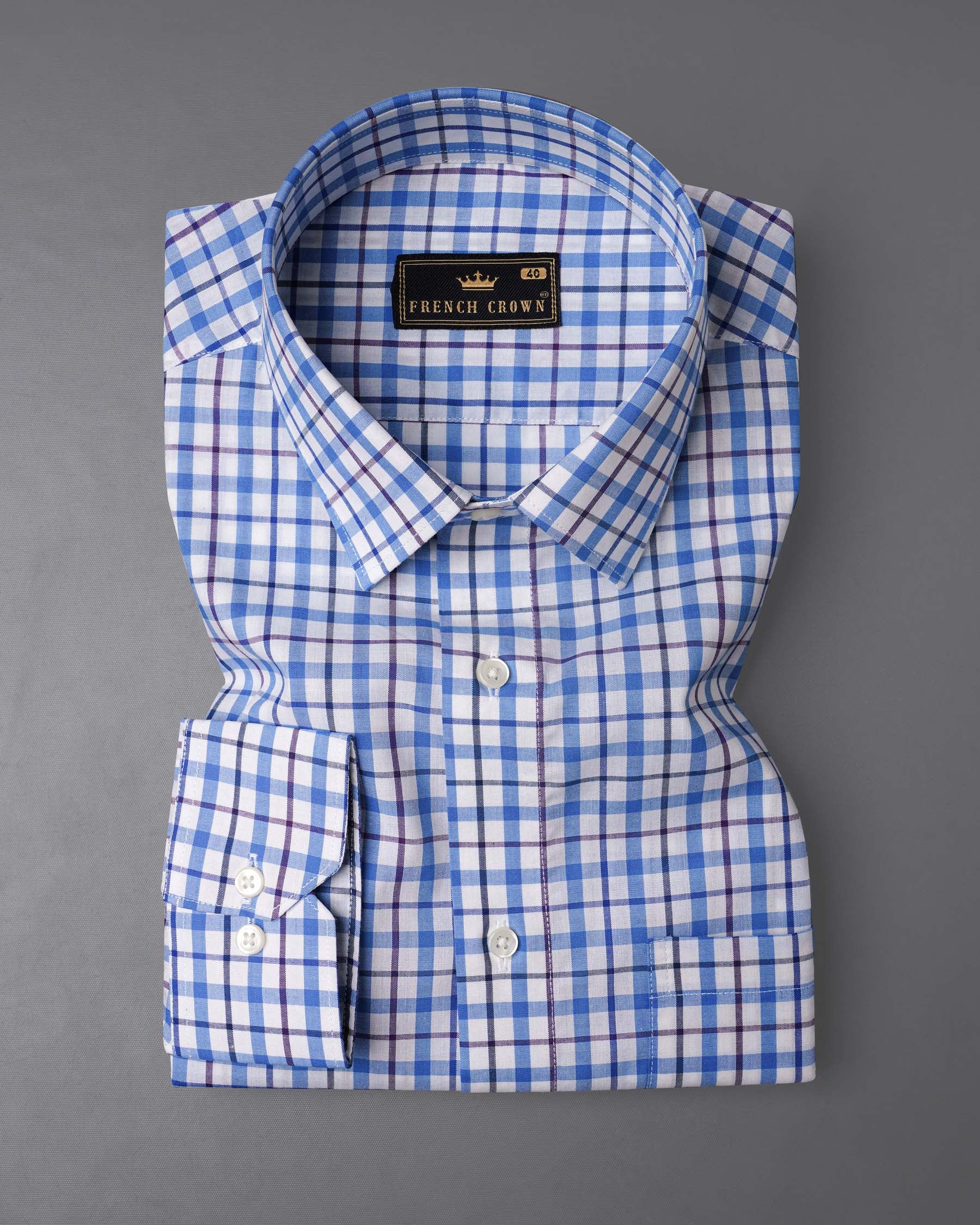 Bright White and Mariner Blue Plaid Premium Cotton Kurta Shirt 7919 -38,7919 -H-38,7919 -39,7919 -H-39,7919 -40,7919 -H-40,7919 -42,7919 -H-42,7919 -44,7919 -H-44,7919 -46,7919 -H-46,7919 -48,7919 -H-48,7919 -50,7919 -H-50,7919 -52,7919 -H-52