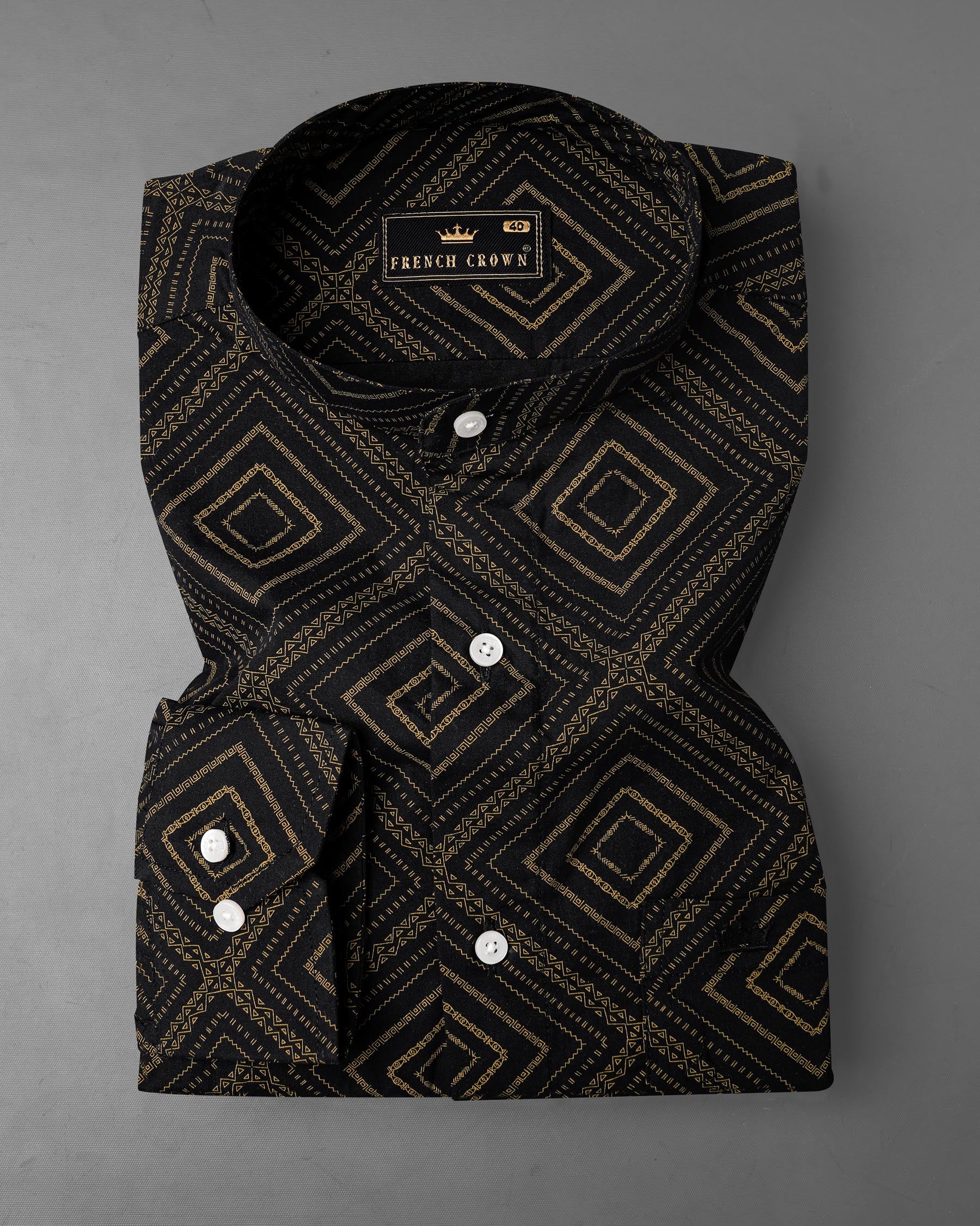 Jade Black With Calico Brown Fret Printed Twill Premium Cotton Shirt 7924-M-38, 7924-M-H-38, 7924-M-39, 7924-M-H-39, 7924-M-40, 7924-M-H-40, 7924-M-42, 7924-M-H-42, 7924-M-44, 7924-M-H-44, 7924-M-46, 7924-M-H-46, 7924-M-48, 7924-M-H-48, 7924-M-50, 7924-M-H-50, 7924-M-52, 7924-M-H-52