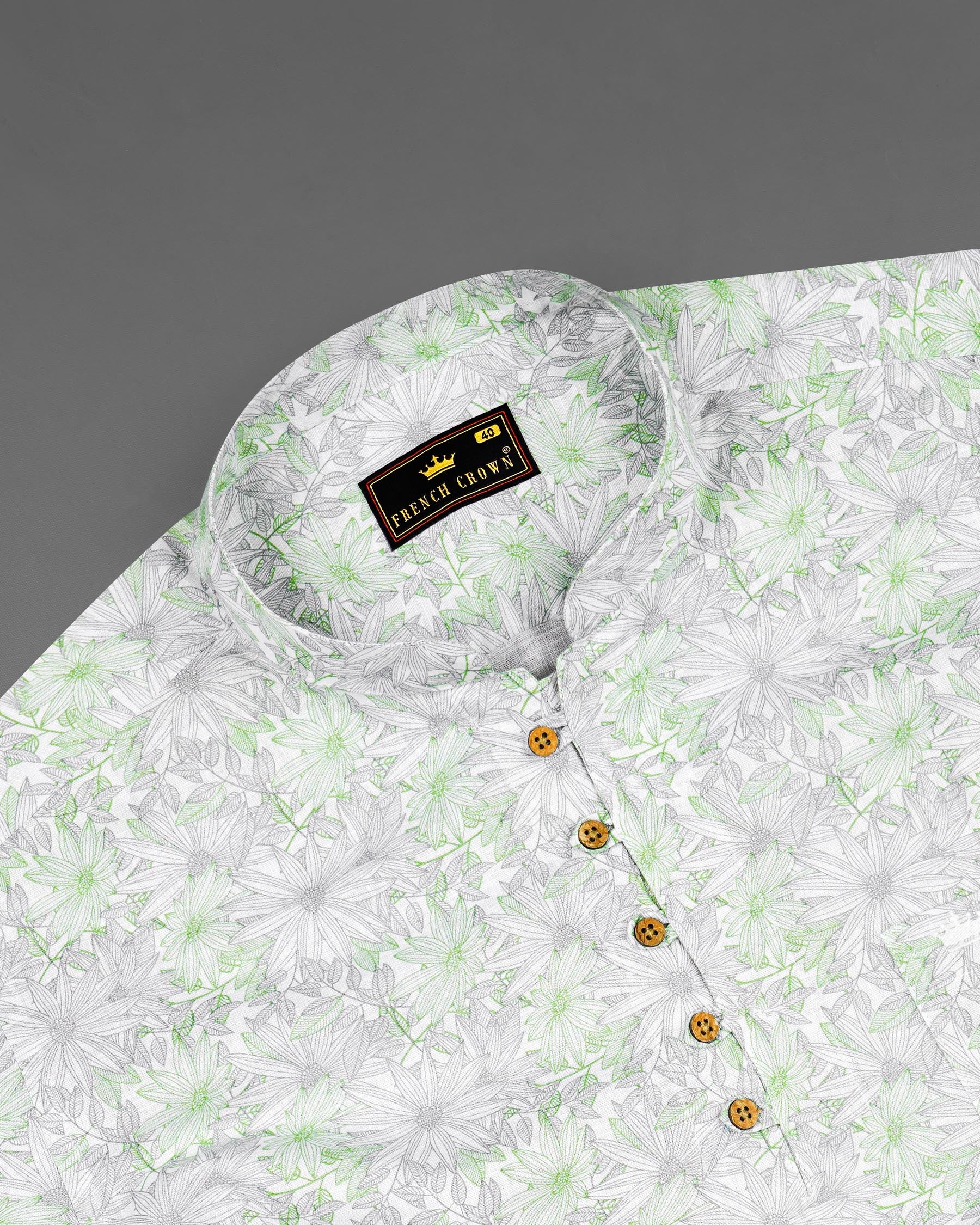 Olivine Green With White Floral Printed Luxurious Linen Kurta Shirt 7933-KS-38, 7933-KS-H-38, 7933-KS-39, 7933-KS-H-39, 7933-KS-40, 7933-KS-H-40, 7933-KS-42, 7933-KS-H-42, 7933-KS-44, 7933-KS-H-44, 7933-KS-46, 7933-KS-H-46, 7933-KS-48, 7933-KS-H-48, 7933-KS-50, 7933-KS-H-50, 7933-KS-52, 7933-KS-H-52