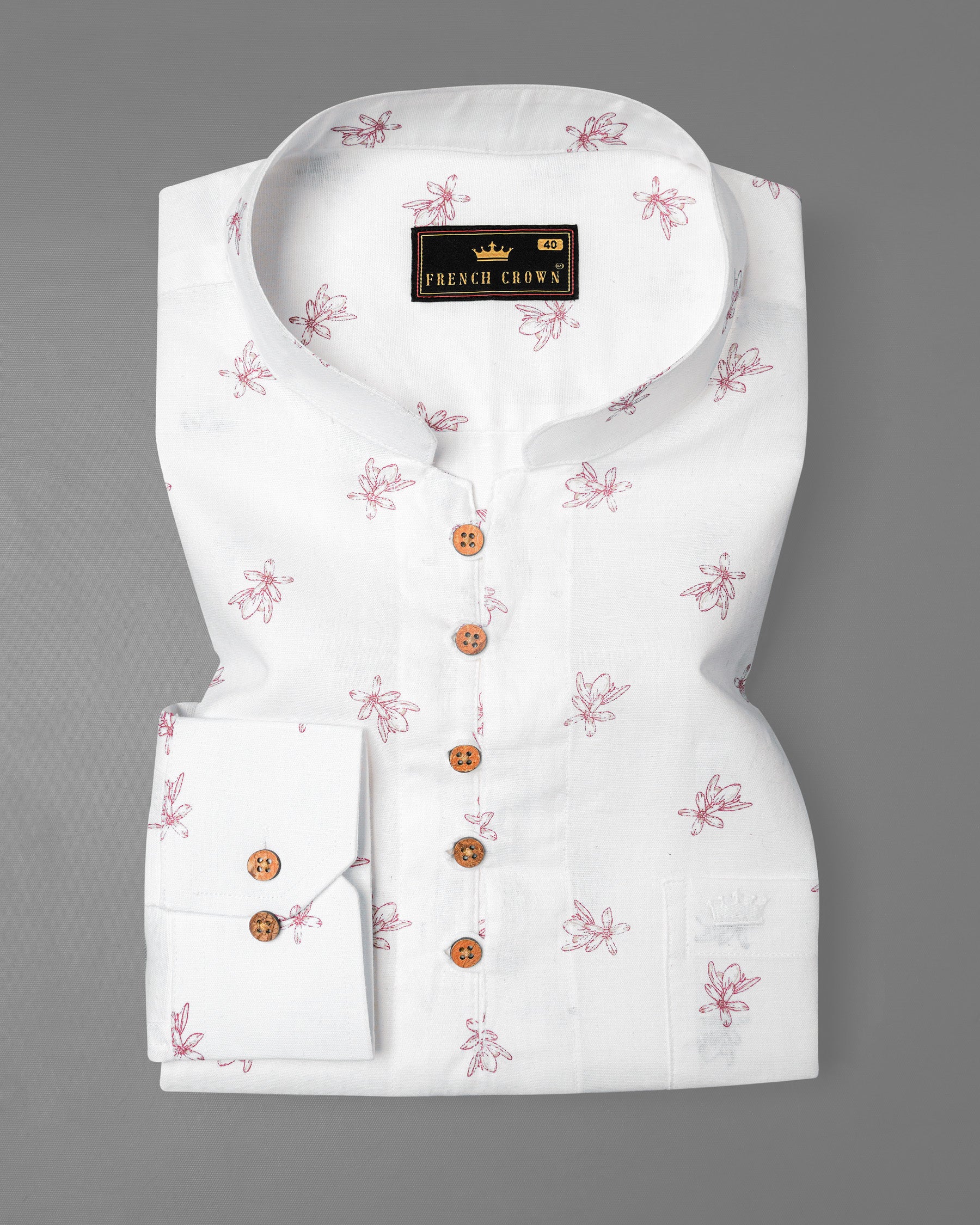 Bright White With Charm Pink Ditzy Floral Printed Luxurious Linen Kurta Shirt 7936-KS-38, 7936-KS-H-38, 7936-KS-39, 7936-KS-H-39, 7936-KS-40, 7936-KS-H-40, 7936-KS-42, 7936-KS-H-42, 7936-KS-44, 7936-KS-H-44, 7936-KS-46, 7936-KS-H-46, 7936-KS-48, 7936-KS-H-48, 7936-KS-50, 7936-KS-H-50, 7936-KS-52, 7936-KS-H-52