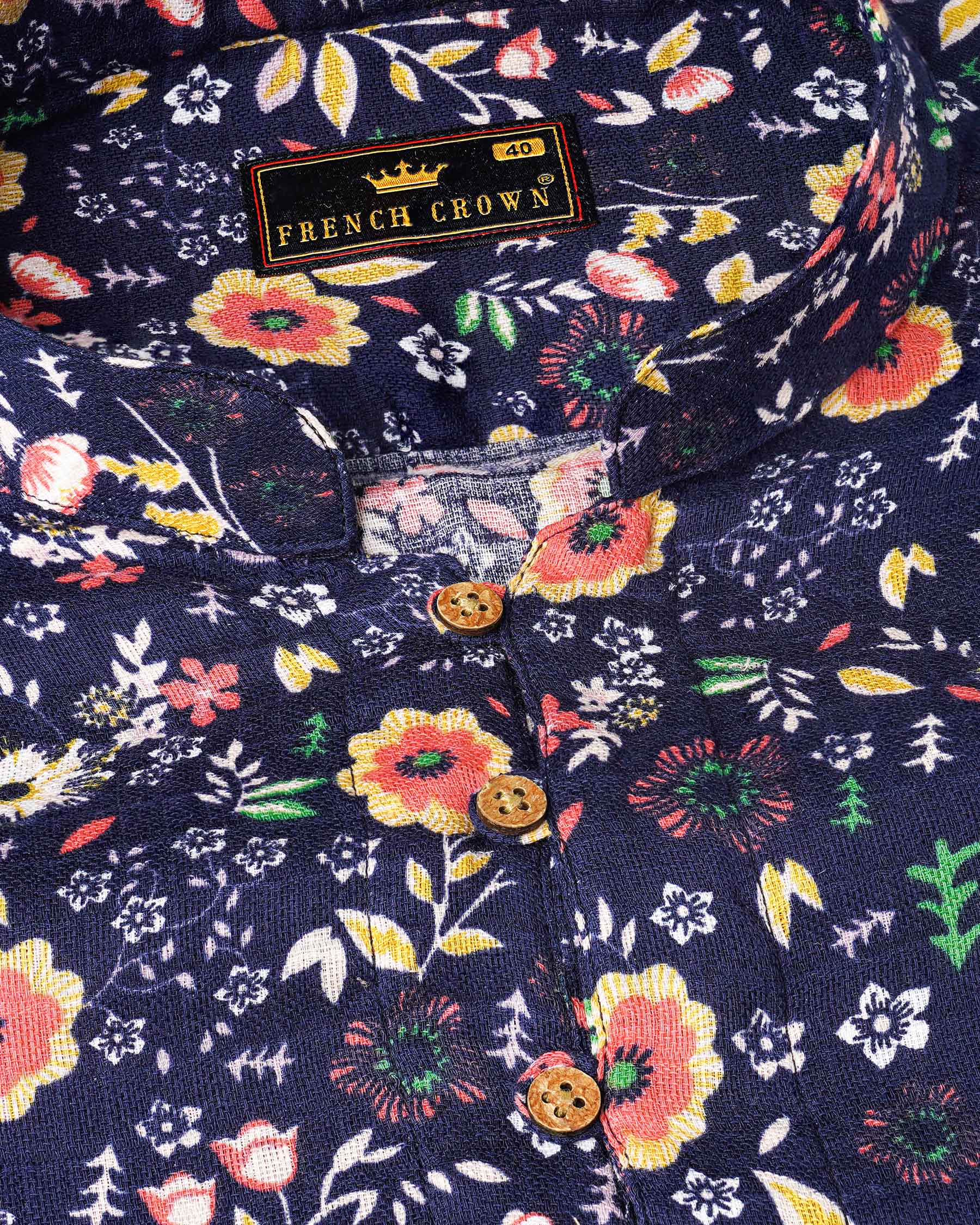 Tuna Blue With Multicolored Ditzy Floral Printed Dobby Textured Premium Giza Cotton Kurta Shirt