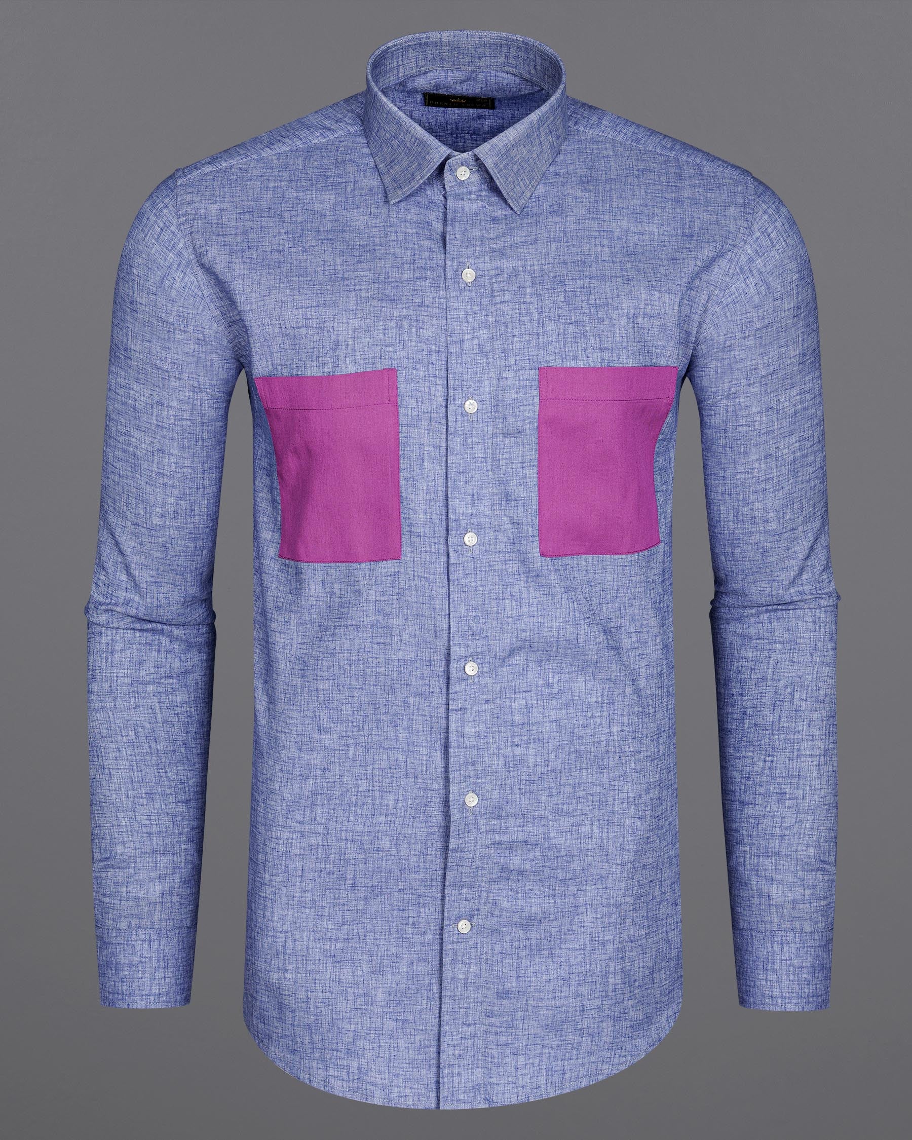 Chetwode Blue With Purple Two Side Pocket Chambray Premium Cotton Designer Shirt 7946-P196-38, 7946-P196-H-38, 7946-P196-39, 7946-P196-H-39, 7946-P196-40, 7946-P196-H-40, 7946-P196-42, 7946-P196-H-42, 7946-P196-44, 7946-P196-H-44, 7946-P196-46, 7946-P196-H-46, 7946-P196-48, 7946-P196-H-48, 7946-P196-50, 7946-P196-H-50, 7946-P196-52, 7946-P196-H-52