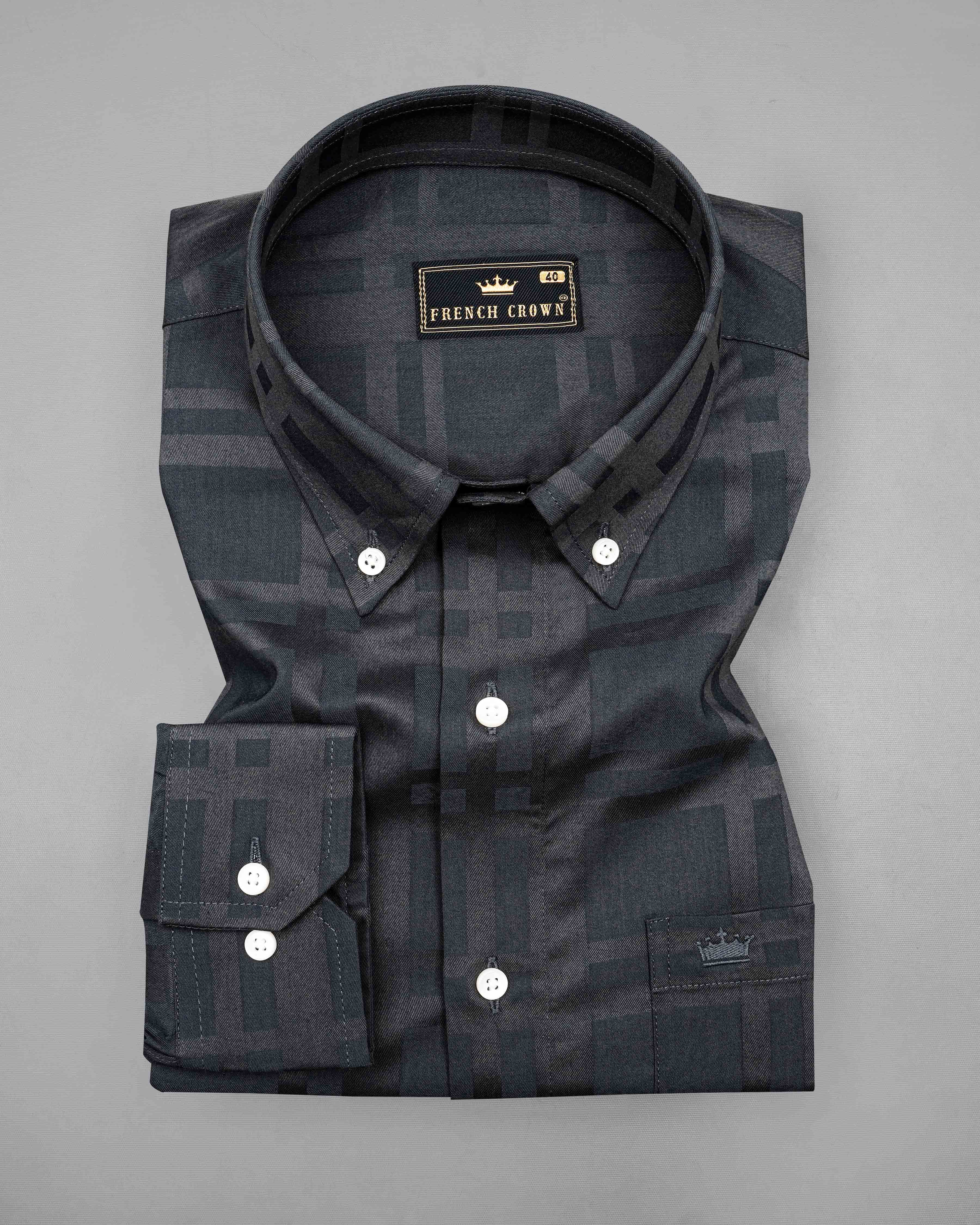 Fuscous Gray 3D Plaid Dobby Textured Premium Giza Cotton Shirt