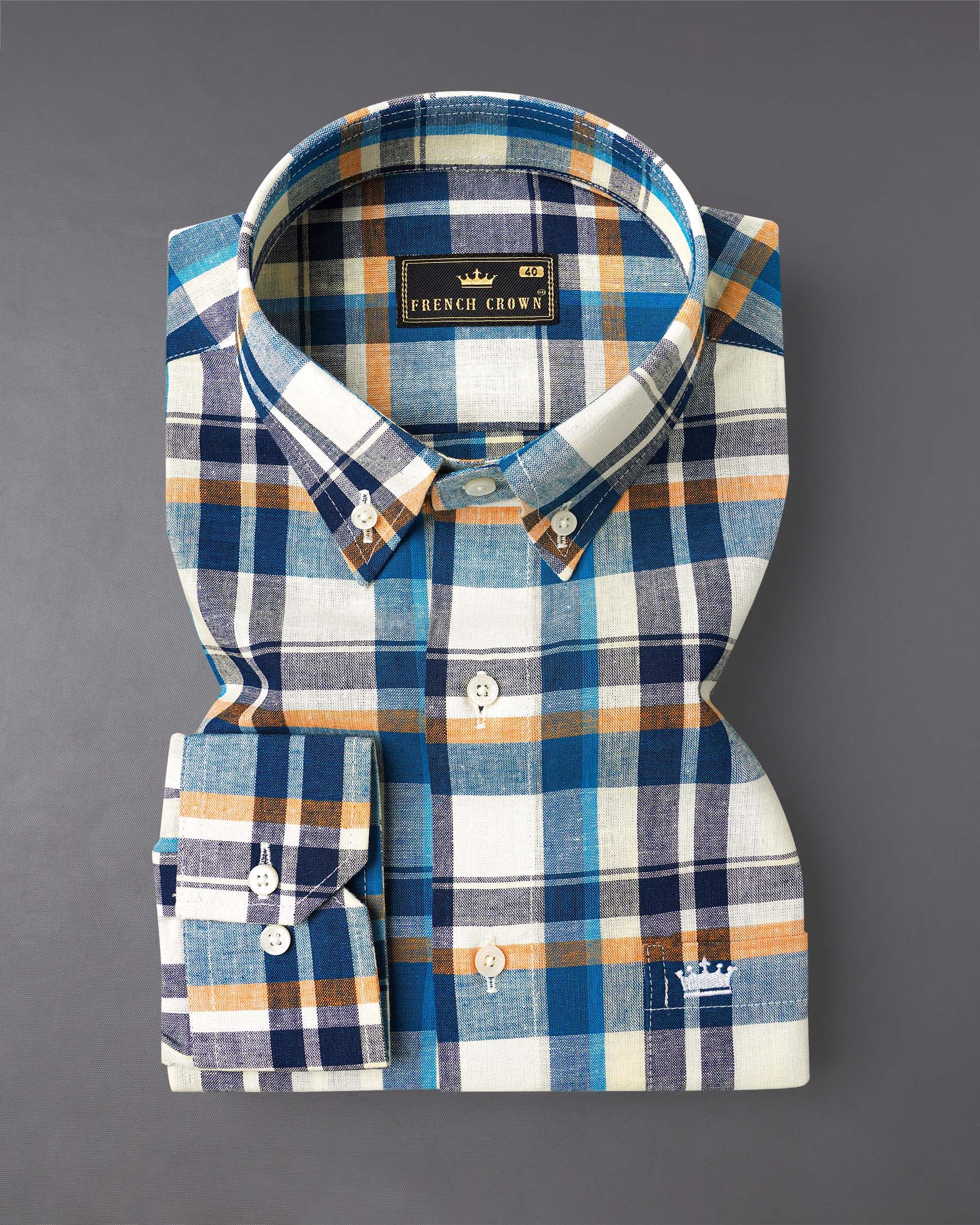 Off White with Tangaroa Blue Plaid Luxurious Linen Shirt 7986-BD, 7986-BD-H-38, 7986-BD-39, 7986-BD-H-39, 7986-BD-40, 7986-BD-H-40, 7986-BD-42, 7986-BD-H-42, 7986-BD-44, 7986-BD-H-44, 7986-BD-46, 7986-BD-H-46, 7986-BD-48, 7986-BD-H-48, 7986-BD-50, 7986-BD-H-50, 7986-BD-52, 7986-BD-H-52