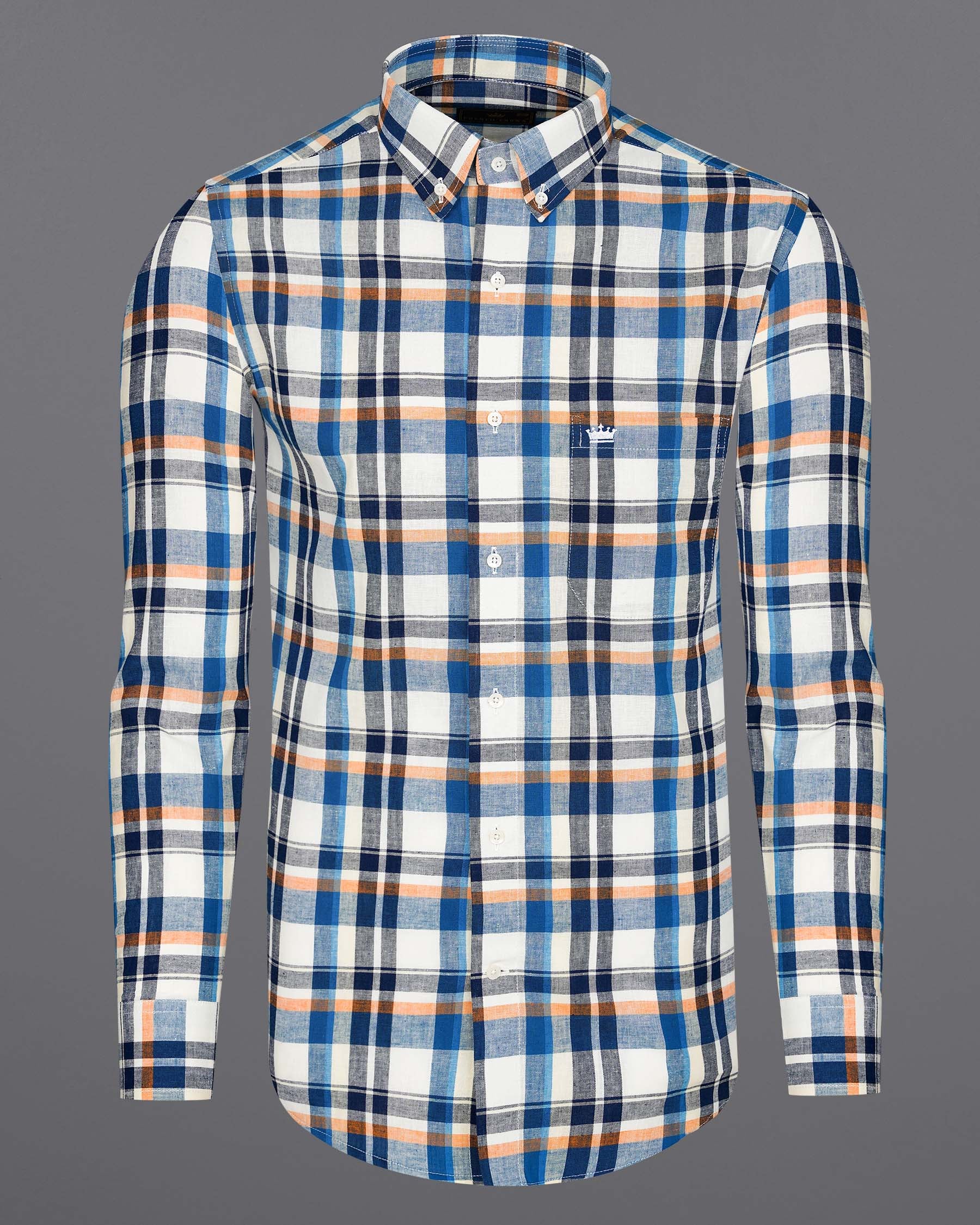 Off White with Tangaroa Blue Plaid Luxurious Linen Shirt 7986-BD, 7986-BD-H-38, 7986-BD-39, 7986-BD-H-39, 7986-BD-40, 7986-BD-H-40, 7986-BD-42, 7986-BD-H-42, 7986-BD-44, 7986-BD-H-44, 7986-BD-46, 7986-BD-H-46, 7986-BD-48, 7986-BD-H-48, 7986-BD-50, 7986-BD-H-50, 7986-BD-52, 7986-BD-H-52