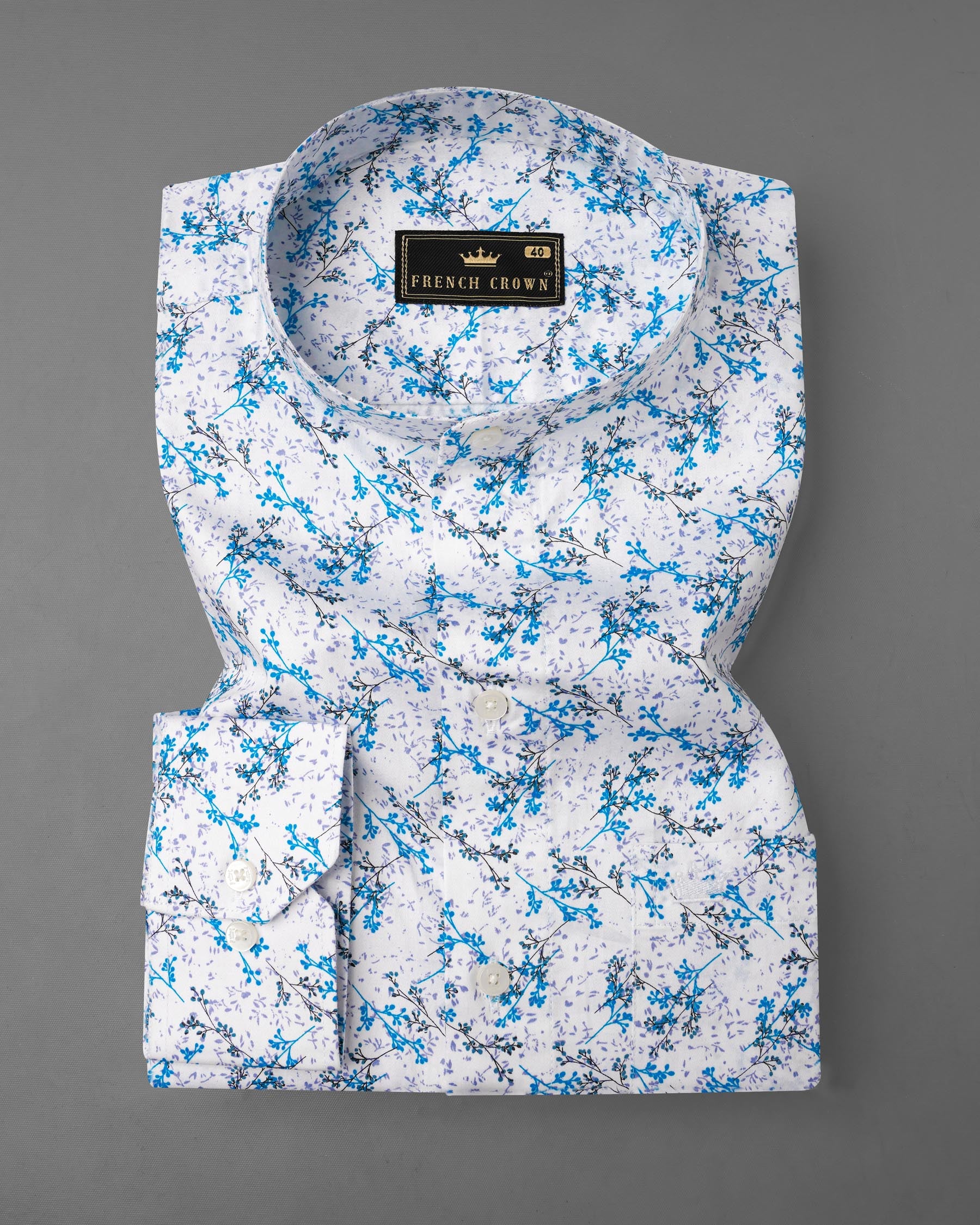 Bright White with Mackerel Blue Ditsy Printed Super Soft Premium Cotton Shirt 8027-M-38, 8027-M-H-38, 8027-M-39,8027-M-H-39, 8027-M-40, 8027-M-H-40, 8027-M-42, 8027-M-H-42, 8027-M-44, 8027-M-H-44, 8027-M-46, 8027-M-H-46, 8027-M-48, 8027-M-H-48, 8027-M-50, 8027-M-H-50, 8027-M-52, 8027-M-H-52