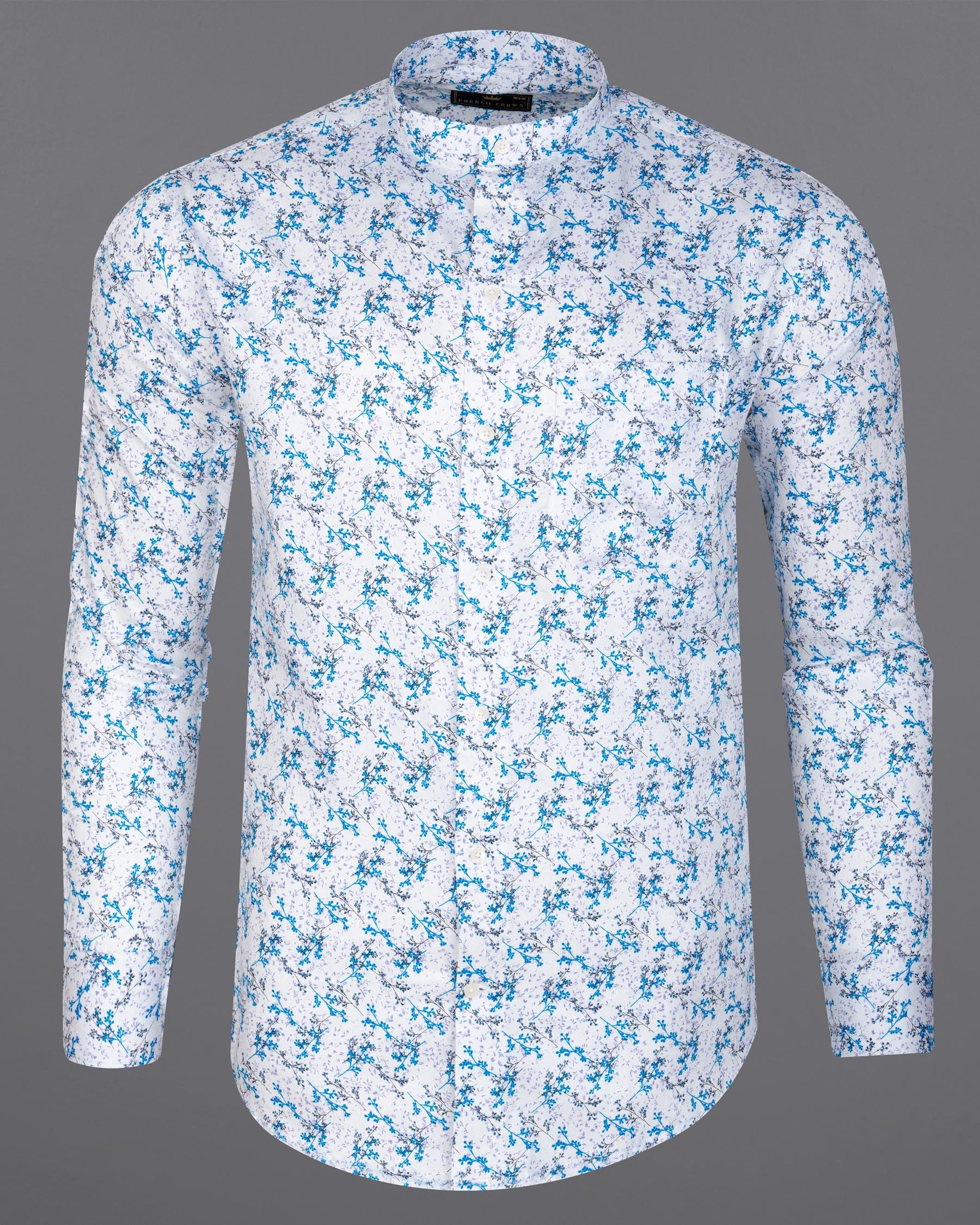 Bright White with Mackerel Blue Ditsy Printed Super Soft Premium Cotton Shirt 8027-M-38, 8027-M-H-38, 8027-M-39,8027-M-H-39, 8027-M-40, 8027-M-H-40, 8027-M-42, 8027-M-H-42, 8027-M-44, 8027-M-H-44, 8027-M-46, 8027-M-H-46, 8027-M-48, 8027-M-H-48, 8027-M-50, 8027-M-H-50, 8027-M-52, 8027-M-H-52