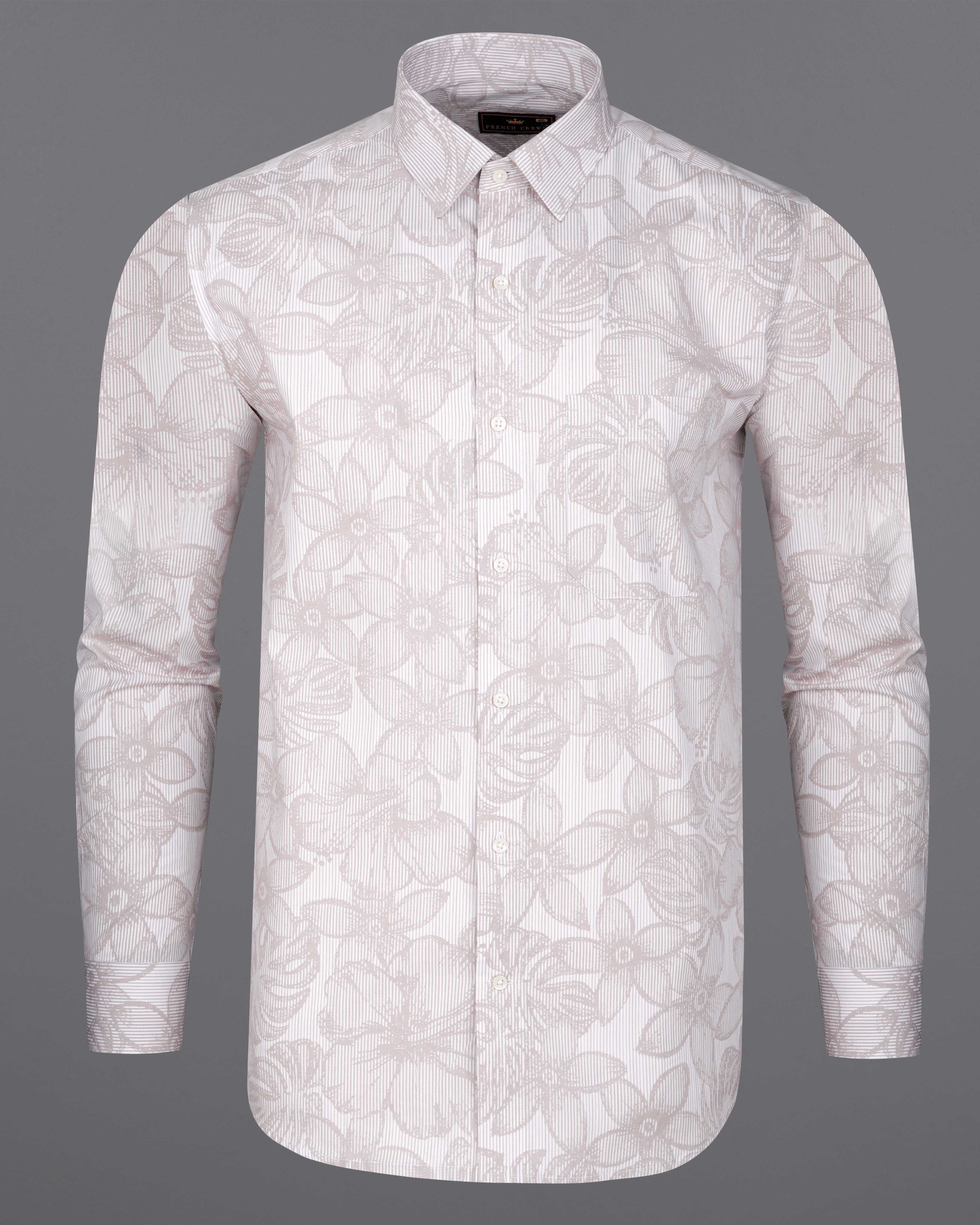 Pale Slate Brown and White Floral Printed Premium Cotton Shirt 8028-38, 8028-H-38, 8028-39,8028-H-39, 8028-40, 8028-H-40, 8028-42, 8028-H-42, 8028-44, 8028-H-44, 8028-46, 8028-H-46, 8028-48, 8028-H-48, 8028-50, 8028-H-50, 8028-52, 8028-H-52