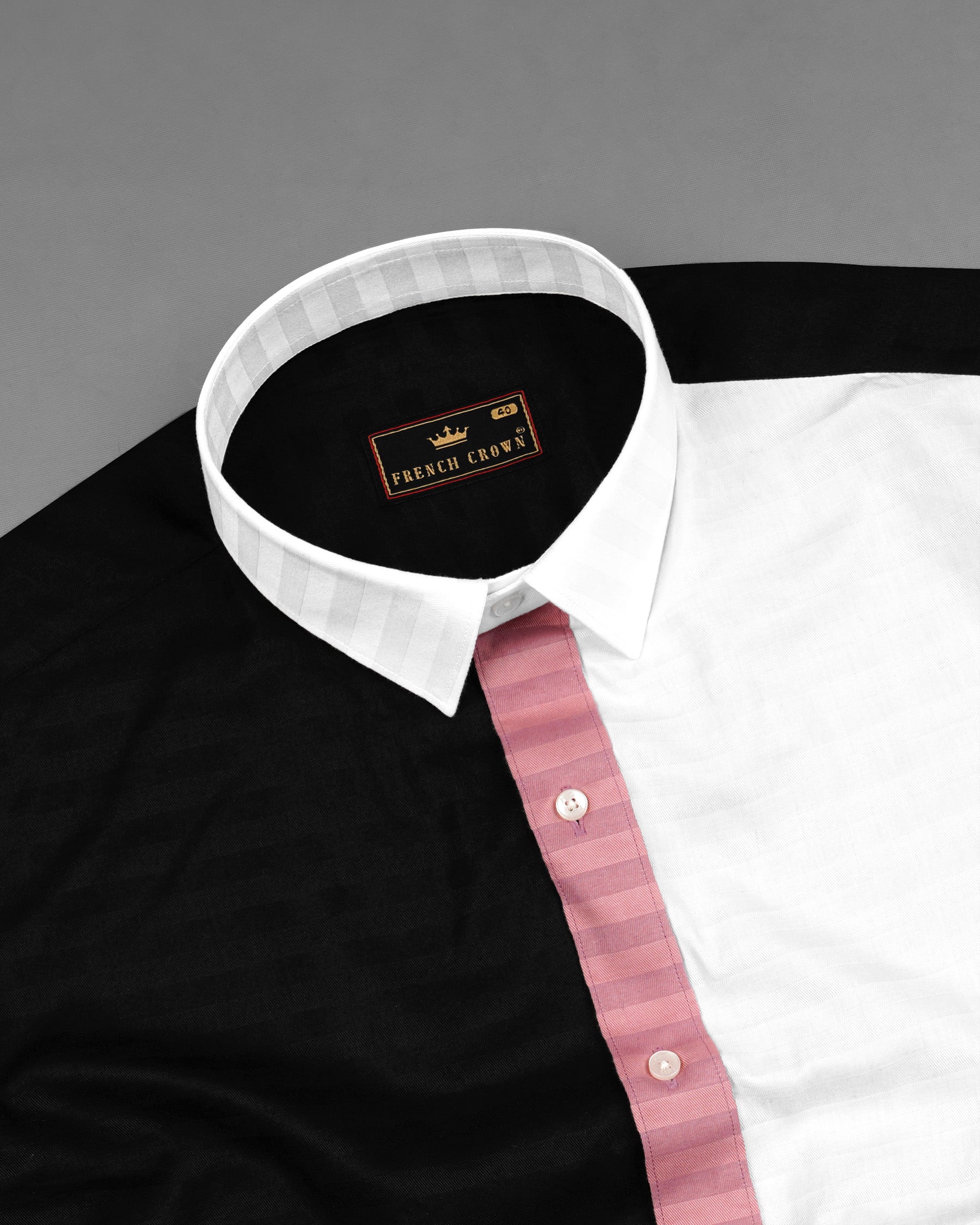 Oriental Pink Striped with Jade Black and White Super Soft Premium Cotton Designer Block Shirt 8045-P102-38, 8045-P102-39, 8045-P102-40, 8045-P102-42, 8045-P102-44, 8045-P102-46, 8045-P102-48, 8045-P102-50, 8045-P102-52