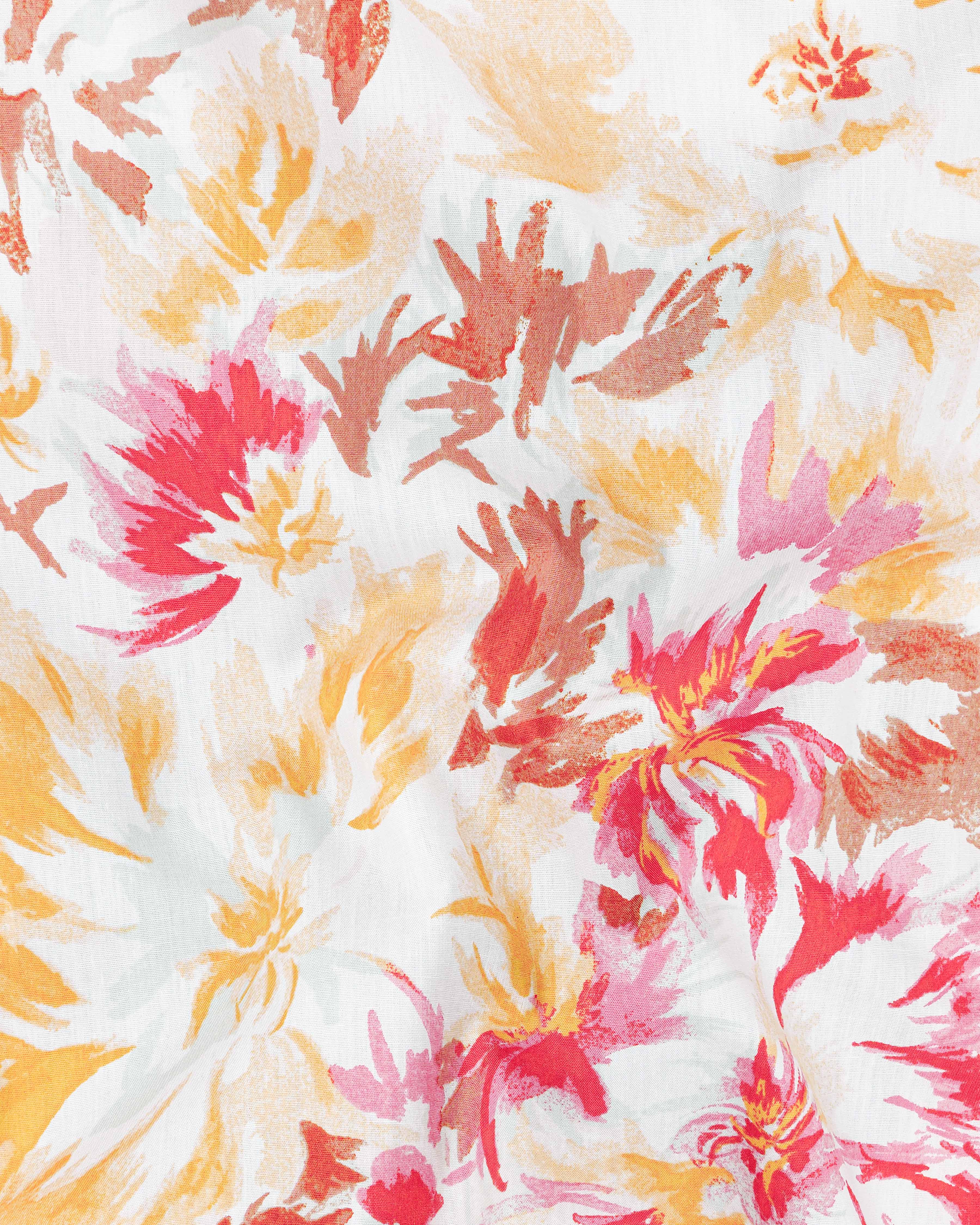 Bright White with Casablanca Yellow and Faded Red Floral Printed Premium Cotton Shirt 8073-38, 8073-H-38, 8073-39, 8073-H-39, 8073-40, 8073-H-40, 8073-42, 8073-H-42, 8073-44, 8073-H-44, 8073-46, 8073-H-46, 8073-48, 8073-H-48, 8073-50, 8073-H-50, 8073-52, 8073-H-52