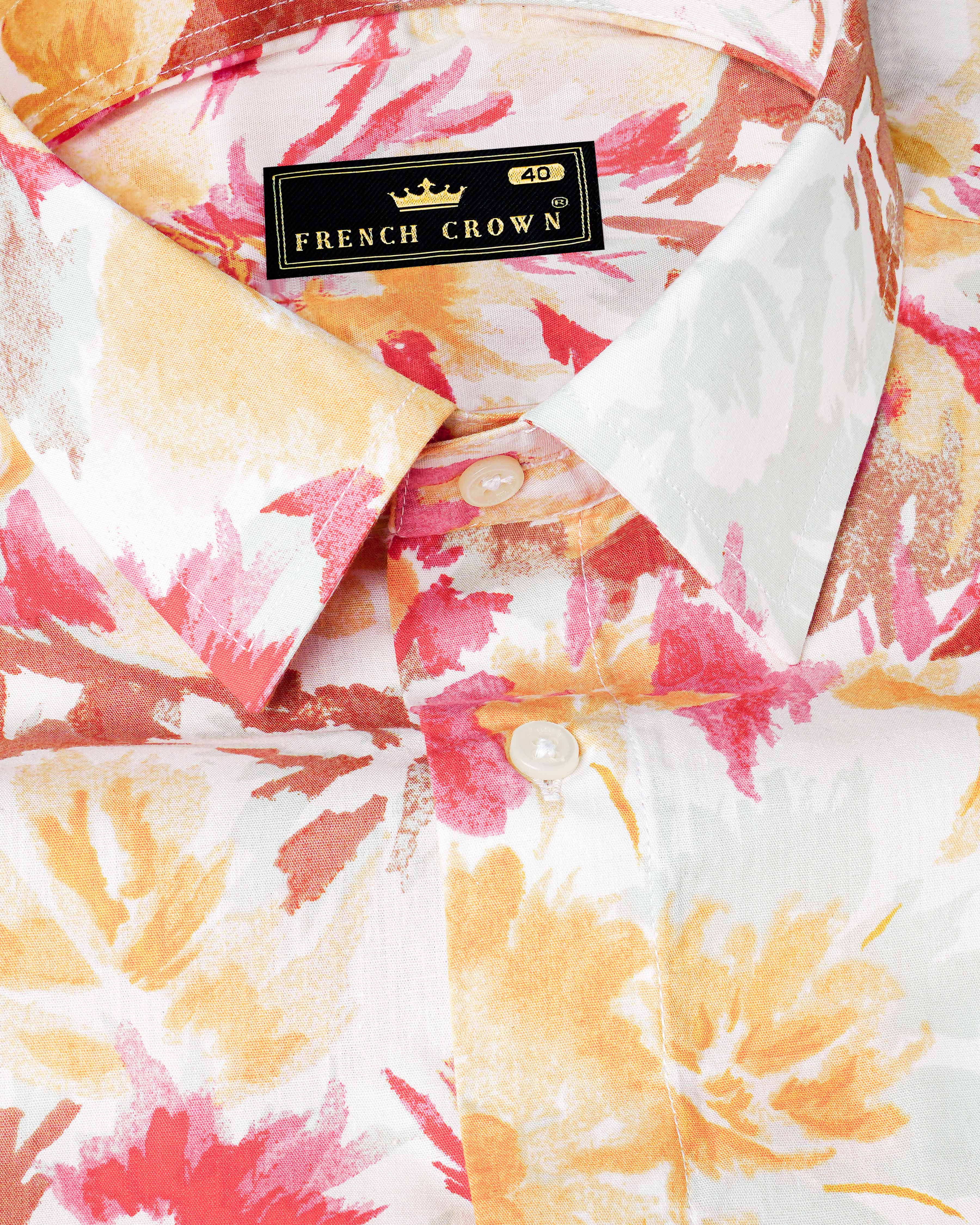 Bright White with Casablanca Yellow and Faded Red Floral Printed Premium Cotton Shirt 8073-38, 8073-H-38, 8073-39, 8073-H-39, 8073-40, 8073-H-40, 8073-42, 8073-H-42, 8073-44, 8073-H-44, 8073-46, 8073-H-46, 8073-48, 8073-H-48, 8073-50, 8073-H-50, 8073-52, 8073-H-52