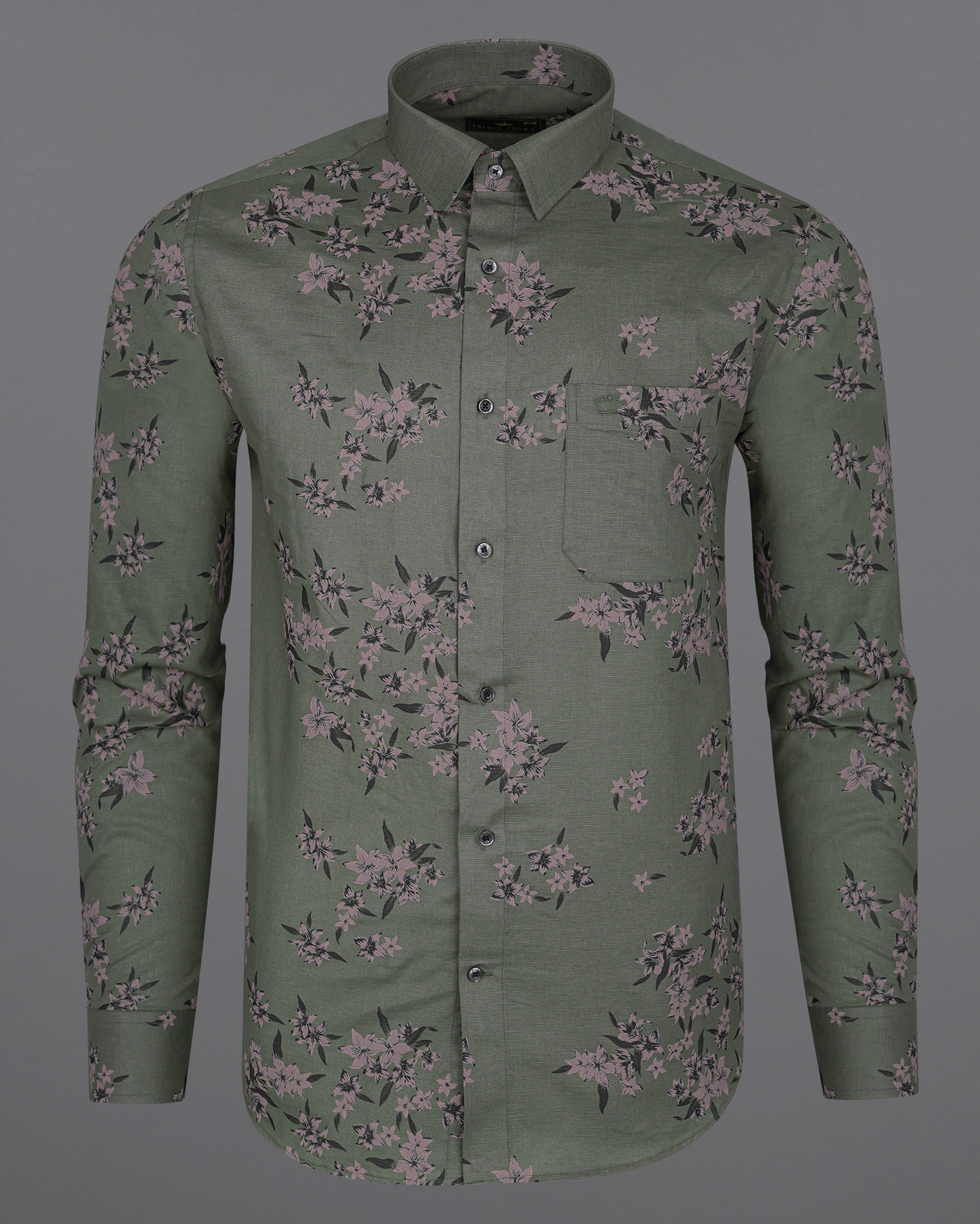 Fuscous Green With Floral Printed Luxurious Linen Shirt 8074-BLK-38, 8074-BLK-H-38, 8074-BLK-39, 8074-BLK-H-39, 8074-BLK-40, 8074-BLK-H-40, 8074-BLK-42, 8074-BLK-H-42, 8074-BLK-44, 8074-BLK-H-44, 8074-BLK-46, 8074-BLK-H-46, 8074-BLK-48, 8074-BLK-H-48, 8074-BLK-50, 8074-BLK-H-50, 8074-BLK-52, 8074-BLK-H-52