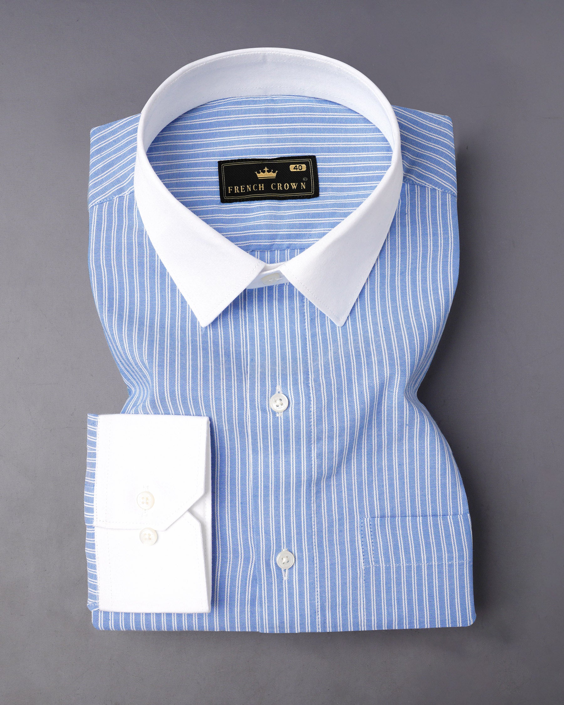 Indigo Blue and White Striped Royal Oxford Shirt 8075-WCC-38, 8075-WCC-H-38, 8075-WCC-39, 8075-WCC-H-39, 8075-WCC-40, 8075-WCC-H-40, 8075-WCC-42, 8075-WCC-H-42, 8075-WCC-44, 8075-WCC-H-44, 8075-WCC-46, 8075-WCC-H-46, 8075-WCC-48, 8075-WCC-H-48, 8075-WCC-50, 8075-WCC-H-50, 8075-WCC-52, 8075-WCC-H-52