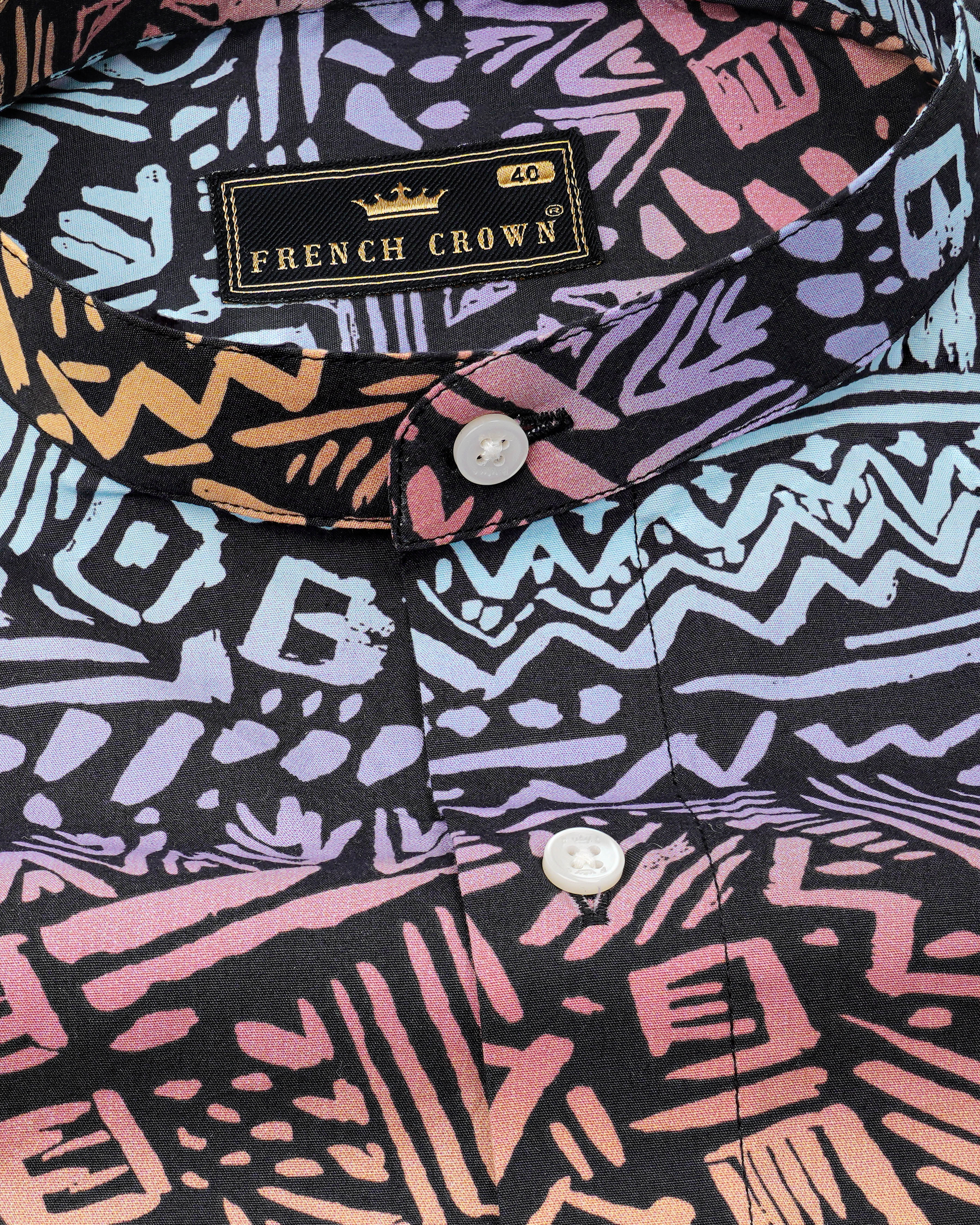 Salmon Peach with Jade Black Abstract Printed Premium Cotton Shirt