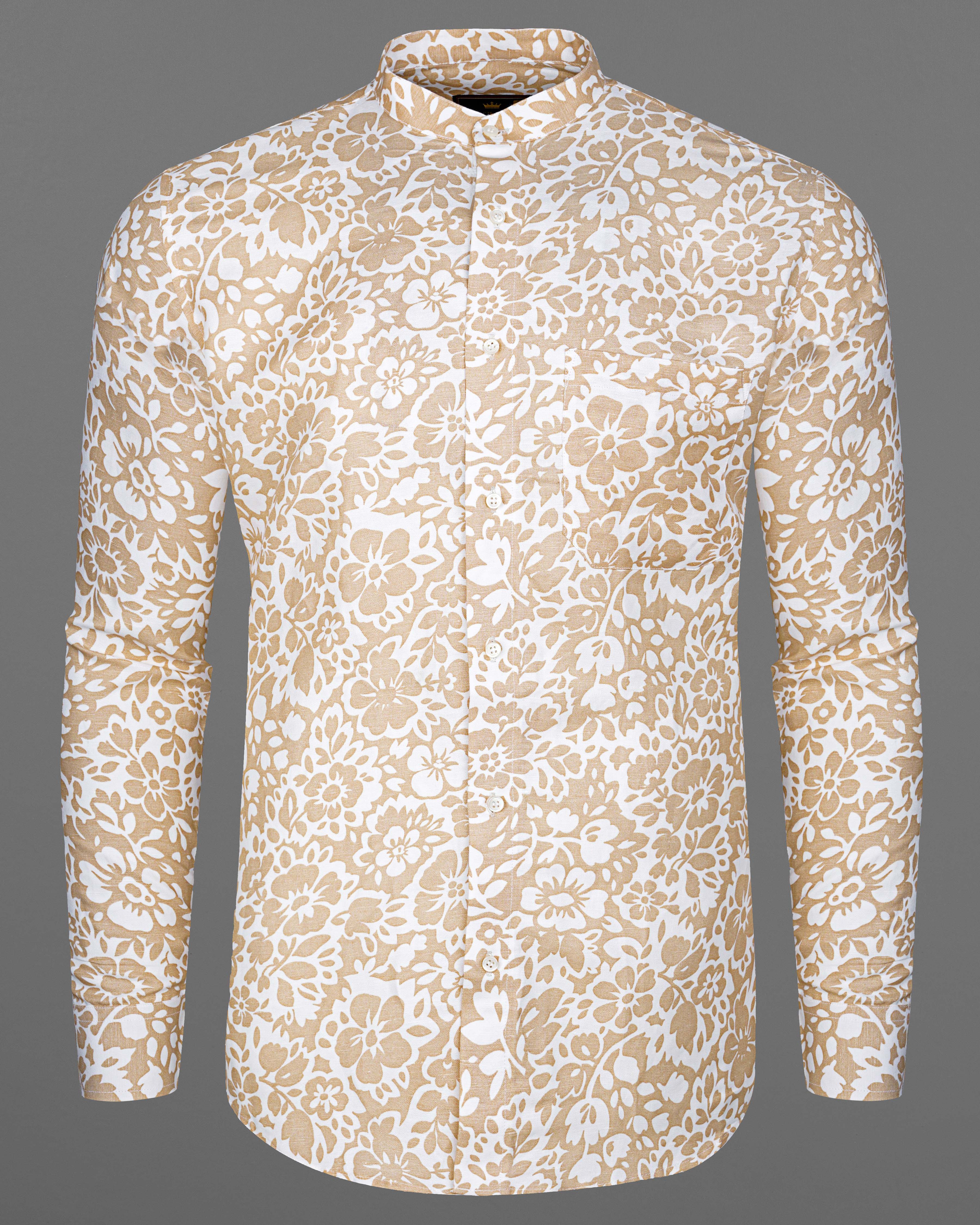 Rodeo Dust Brown with White Floral Luxurious Linen Shirt 8233-M-38,8233-M-H-38,8233-M-39,8233-M-H-39,8233-M-40,8233-M-H-40,8233-M-42,8233-M-H-42,8233-M-44,8233-M-H-44,8233-M-46,8233-M-H-46,8233-M-48,8233-M-H-48,8233-M-50,8233-M-H-50,8233-M-52,8233-M-H-52