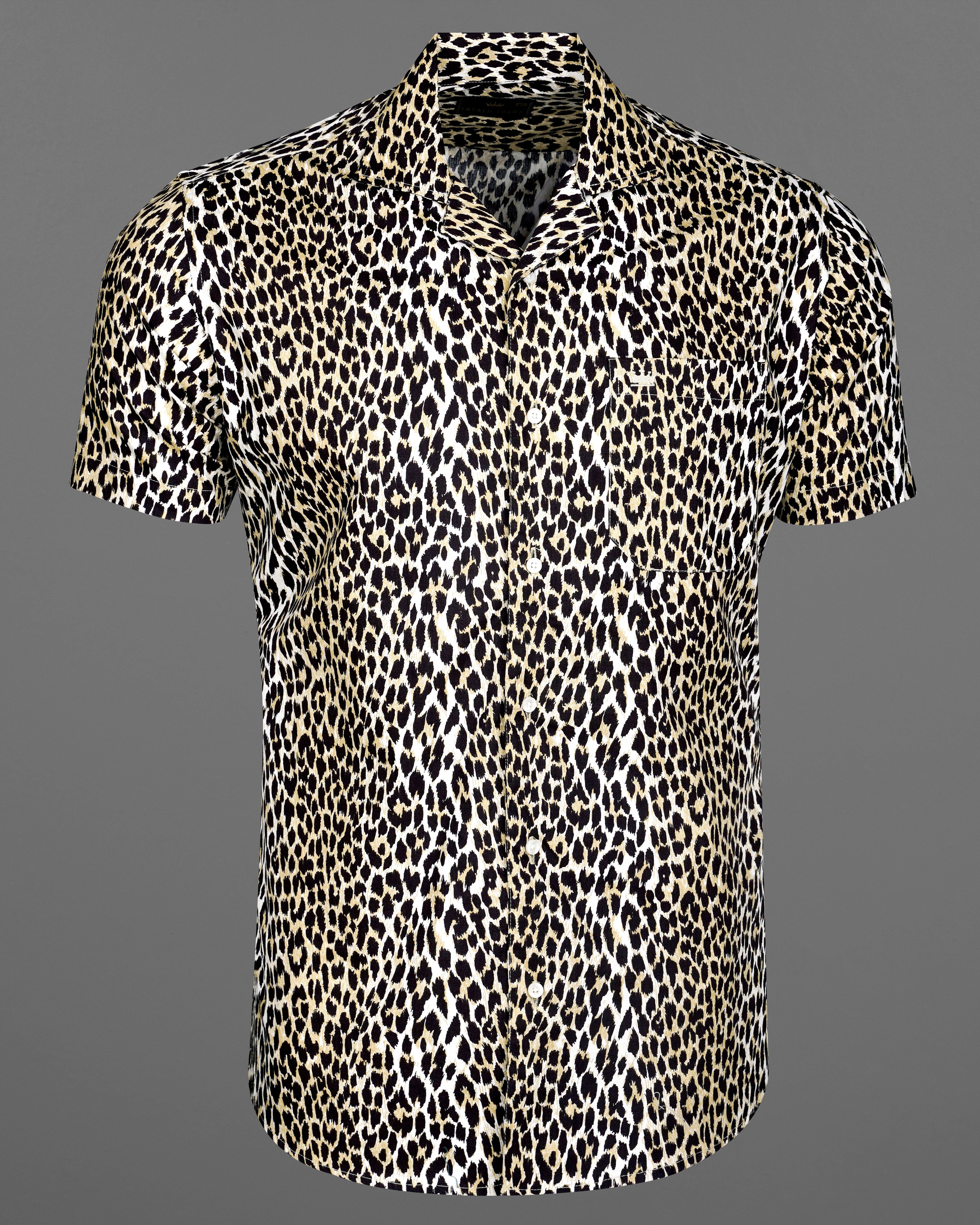 Cararra Cream with Brandy Brown and Black Leopard Striped Printed Premium Cotton Shirt 8364-CC-H-38,8364-CC-H-39,8364-CC-H-40,8364-CC-H-42,8364-CC-H-44,8364-CC-H-46,8364-CC-H-48,8364-CC-H-50, 8364-CC-H-52