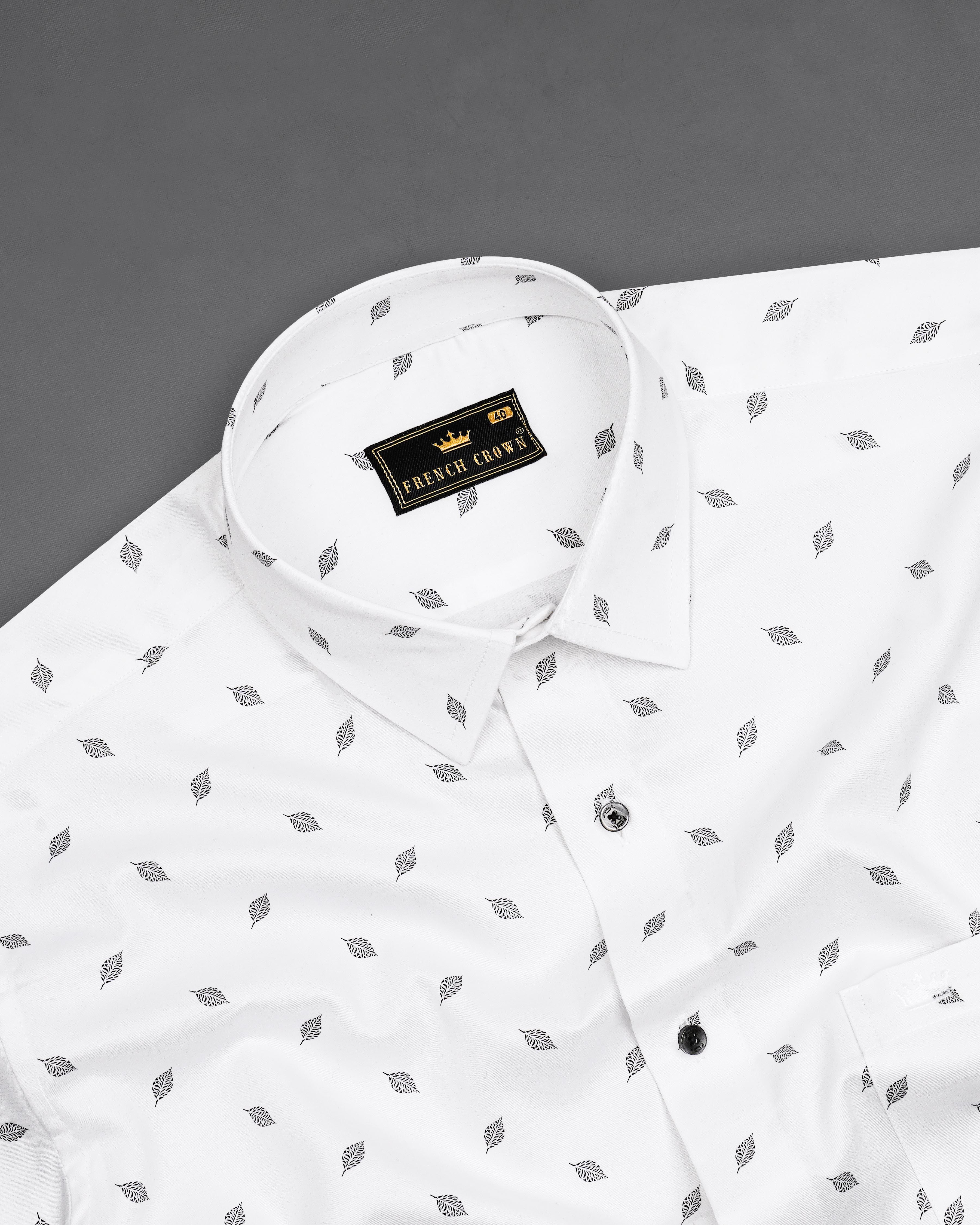 Bright White Leaves Printed Super Soft Premium Cotton Shirt 8397-BLK-38, 8397-BLK-H-38, 8397-BLK-39,8397-BLK-H-39, 8397-BLK-40, 8397-BLK-H-40, 8397-BLK-42, 8397-BLK-H-42, 8397-BLK-44, 8397-BLK-H-44, 8397-BLK-46, 8397-BLK-H-46, 8397-BLK-48, 8397-BLK-H-48, 8397-BLK-50, 8397-BLK-H-50, 8397-BLK-52, 8397-BLK-H-52