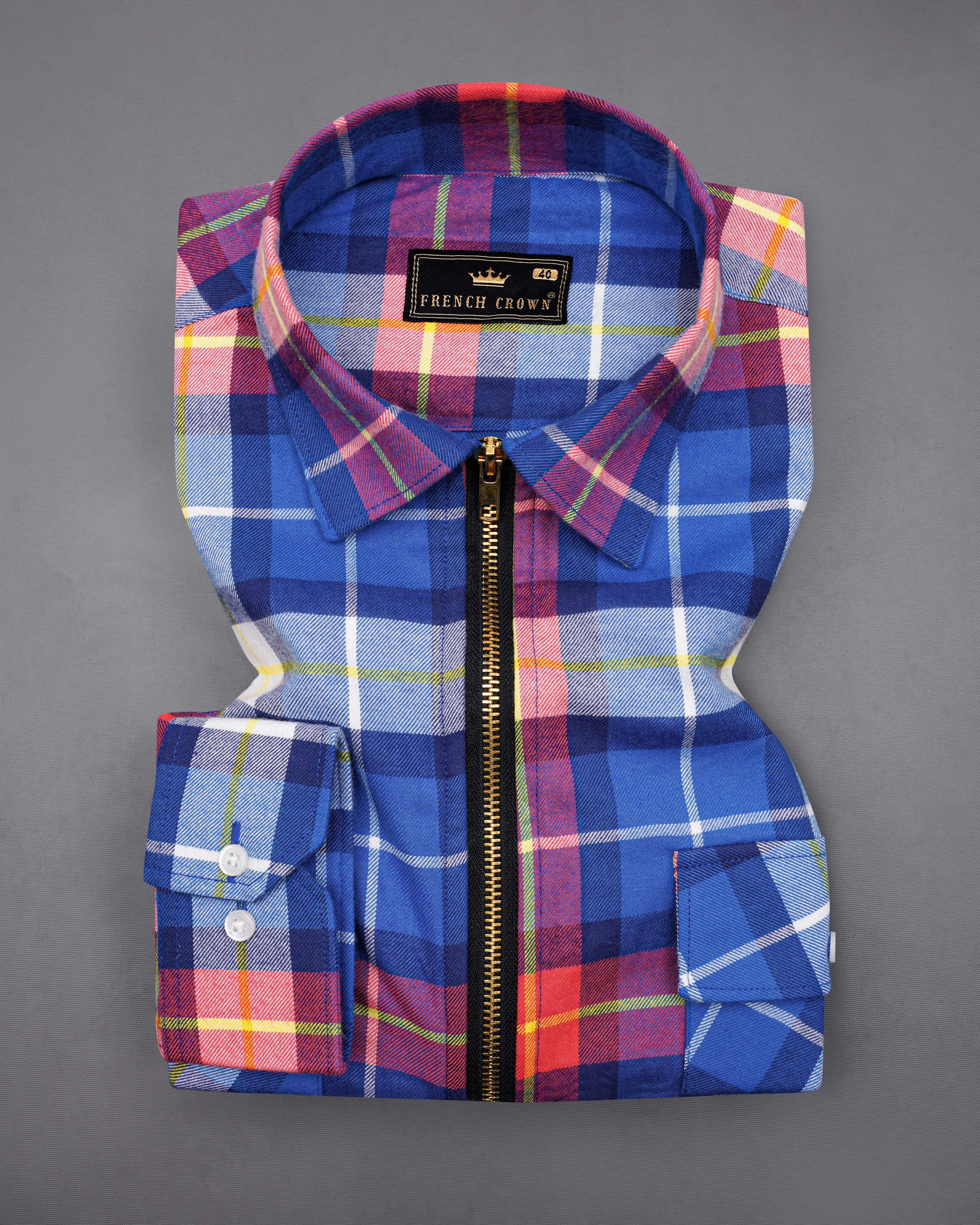 Cerulean Blue with Carmine Red Twill Windowpane Zipper Closure Designer Overshirt 8402-P181-38, 8402-P181-H-38, 8402-P181-39,8402-P181-H-39, 8402-P181-40, 8402-P181-H-40, 8402-P181-42, 8402-P181-H-42, 8402-P181-44, 8402-P181-H-44, 8402-P181-46, 8402-P181-H-46, 8402-P181-48, 8402-P181-H-48, 8402-P181-50, 8402-P181-H-50, 8402-P181-52, 8402-P181-H-52