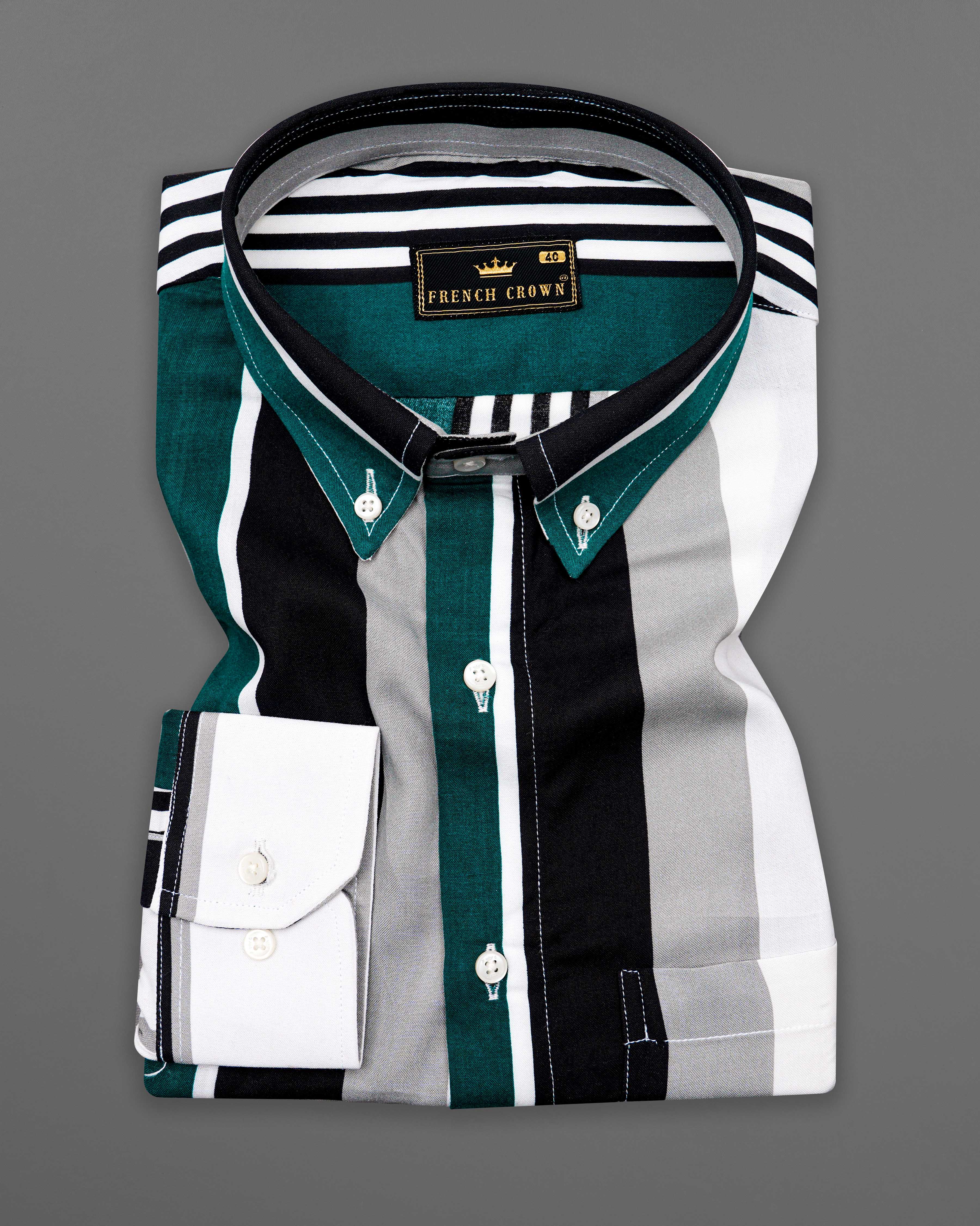 Daintree Green with Black and White Striped Premium Tencel Shirt  8611-BD-38,8611-BD-H-38,8611-BD-39,8611-BD-H-39,8611-BD-40,8611-BD-H-40,8611-BD-42,8611-BD-H-42,8611-BD-44,8611-BD-H-44,8611-BD-46,8611-BD-H-46,8611-BD-48,8611-BD-H-48,8611-BD-50,8611-BD-H-50,8611-BD-52,8611-BD-H-52