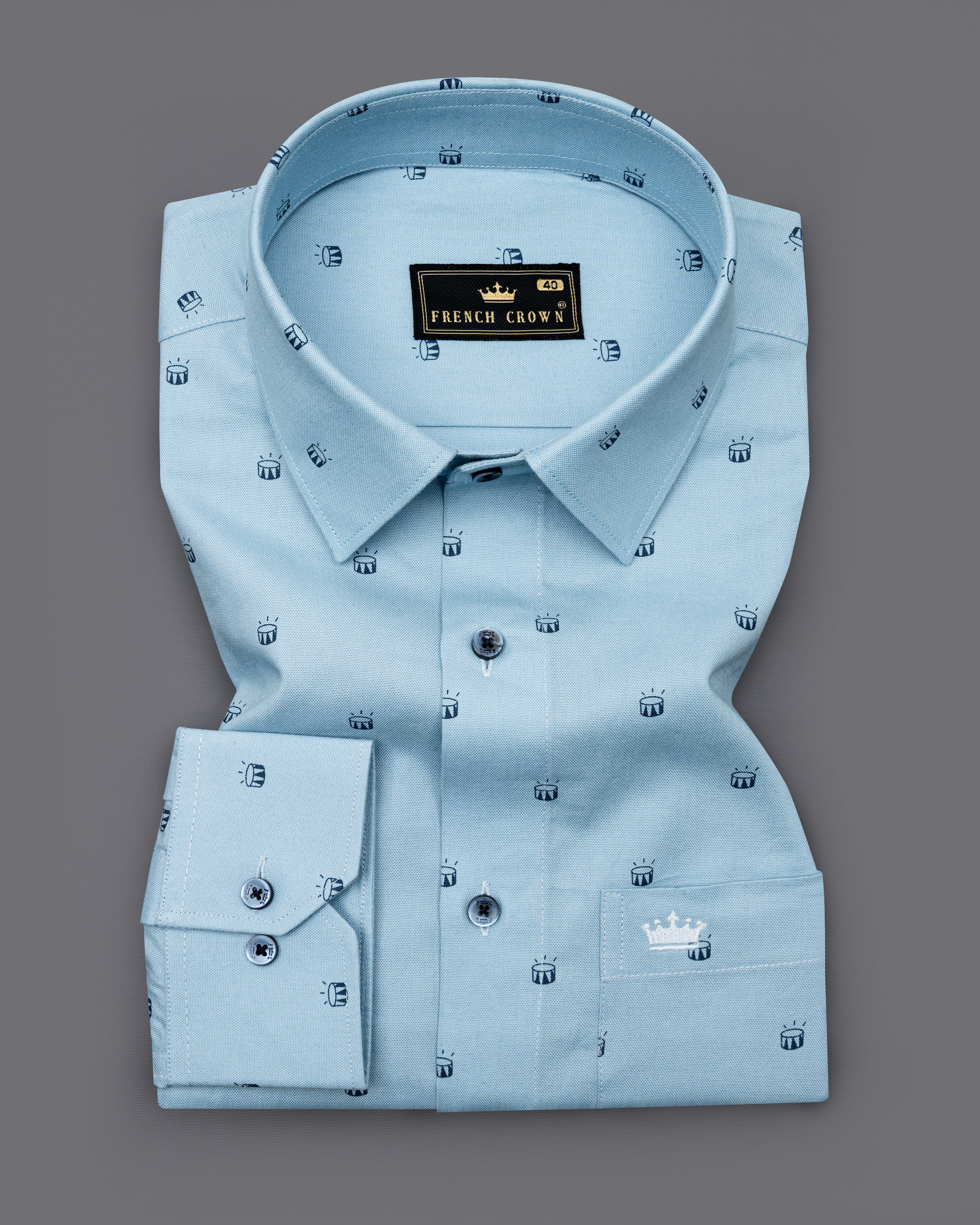 Carolina Blue Drums Printed Royal Oxford Shirt 8632-BLE-38,8632-BLE-H-38,8632-BLE-39,8632-BLE-H-39,8632-BLE-40,8632-BLE-H-40,8632-BLE-42,8632-BLE-H-42,8632-BLE-44,8632-BLE-H-44,8632-BLE-46,8632-BLE-H-46,8632-BLE-48,8632-BLE-H-48,8632-BLE-50,8632-BLE-H-50,8632-BLE-52,8632-BLE-H-52