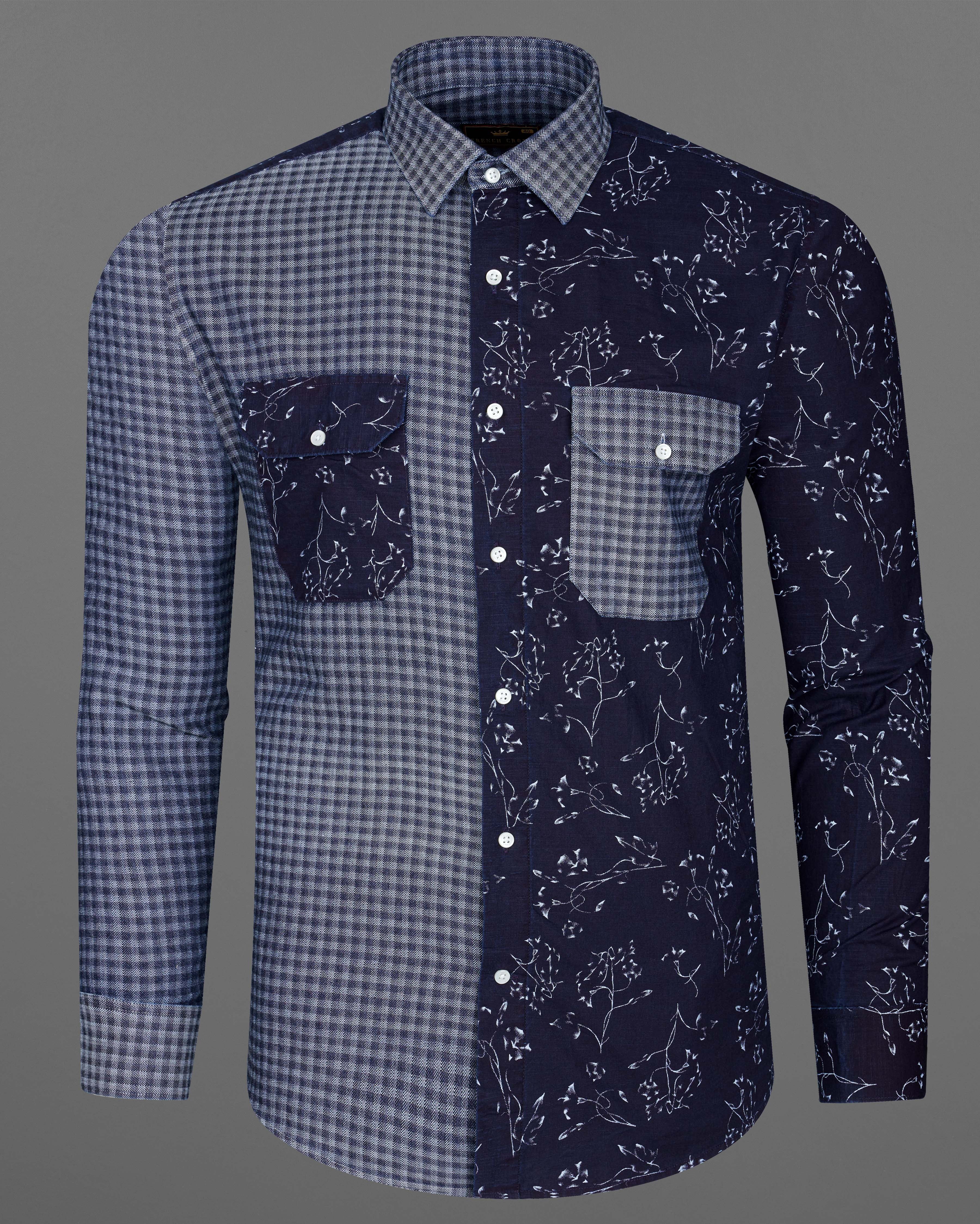 Cedar Blue with Storm Gray Gingham Printed Herringbone Designer Shirt 8704-P170-38,8704-P170-H-38,8704-P170-39,8704-P170-H-39,8704-P170-40,8704-P170-H-40,8704-P170-42,8704-P170-H-42,8704-P170-44,8704-P170-H-44,8704-P170-46,8704-P170-H-46,8704-P170-48,8704-P170-H-48,8704-P170-50,8704-P170-H-50,8704-P170-52,8704-P170-H-52