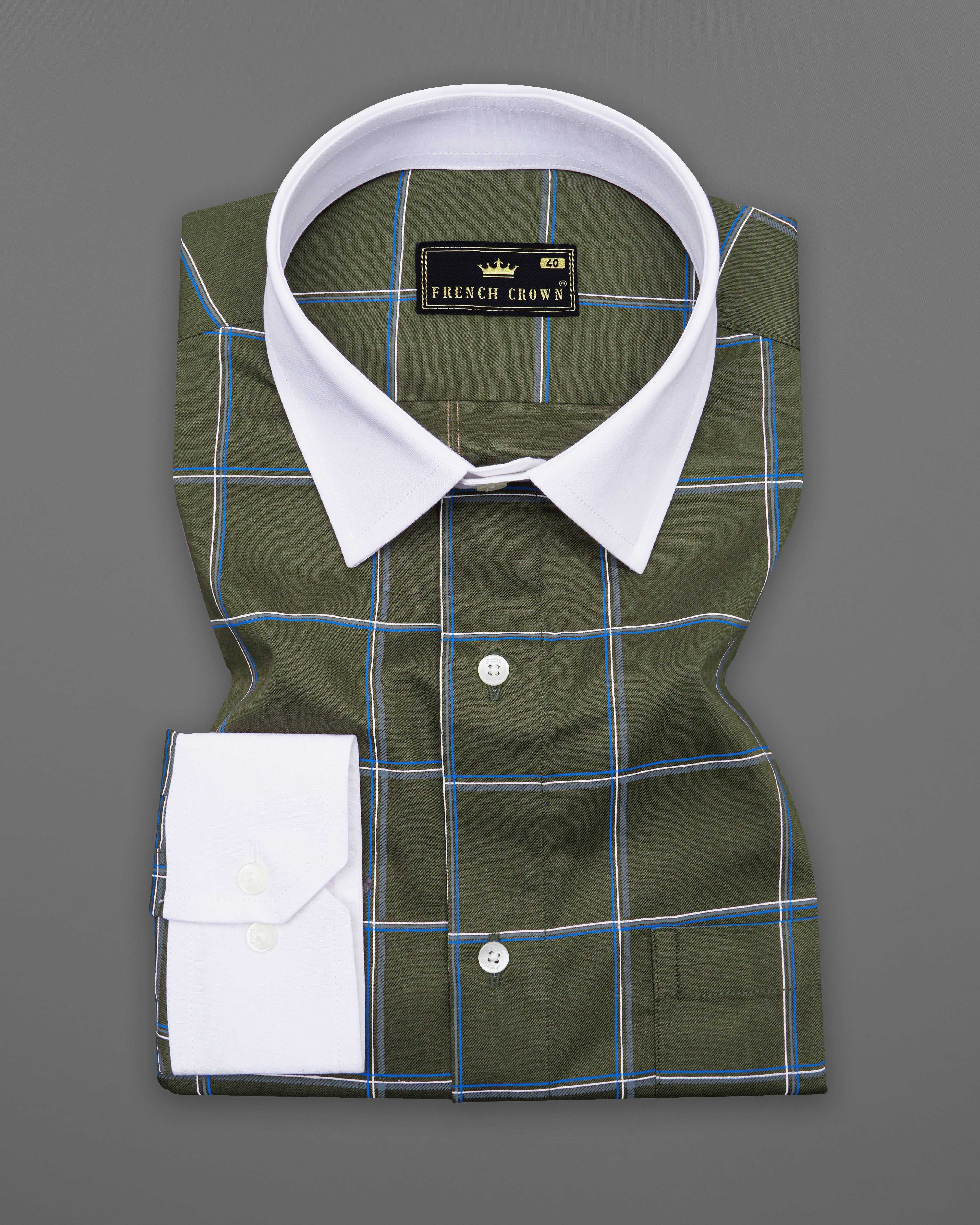 Taupe Green Windowpane with White Collar Royal Oxford Shirt 8716-WCC-38,8716-WCC-H-38,8716-WCC-39,8716-WCC-H-39,8716-WCC-40,8716-WCC-H-40,8716-WCC-42,8716-WCC-H-42,8716-WCC-44,8716-WCC-H-44,8716-WCC-46,8716-WCC-H-46,8716-WCC-48,8716-WCC-H-48,8716-WCC-50,8716-WCC-H-50,8716-WCC-52,8716-WCC-H-52