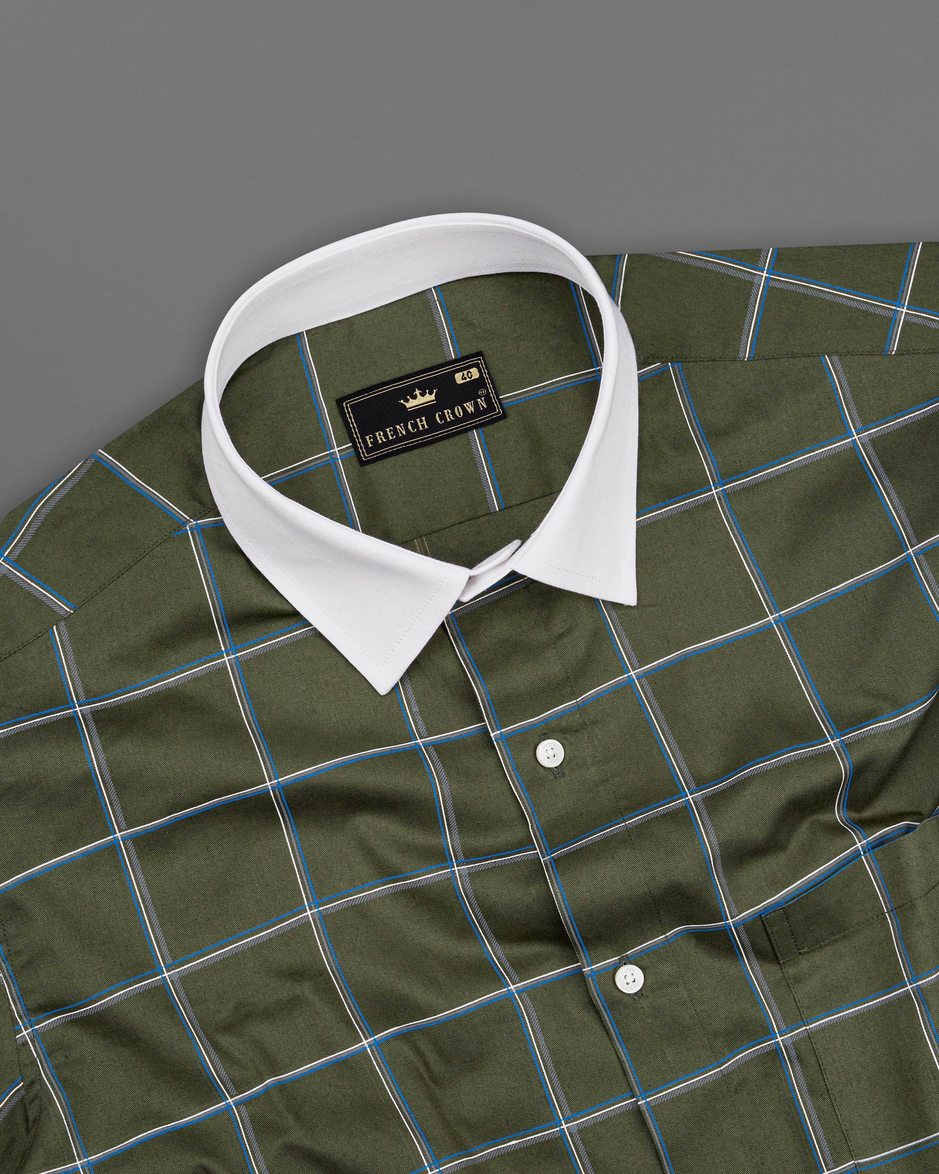 Taupe Green Windowpane with White Collar Royal Oxford Shirt 8716-WCC-38,8716-WCC-H-38,8716-WCC-39,8716-WCC-H-39,8716-WCC-40,8716-WCC-H-40,8716-WCC-42,8716-WCC-H-42,8716-WCC-44,8716-WCC-H-44,8716-WCC-46,8716-WCC-H-46,8716-WCC-48,8716-WCC-H-48,8716-WCC-50,8716-WCC-H-50,8716-WCC-52,8716-WCC-H-52