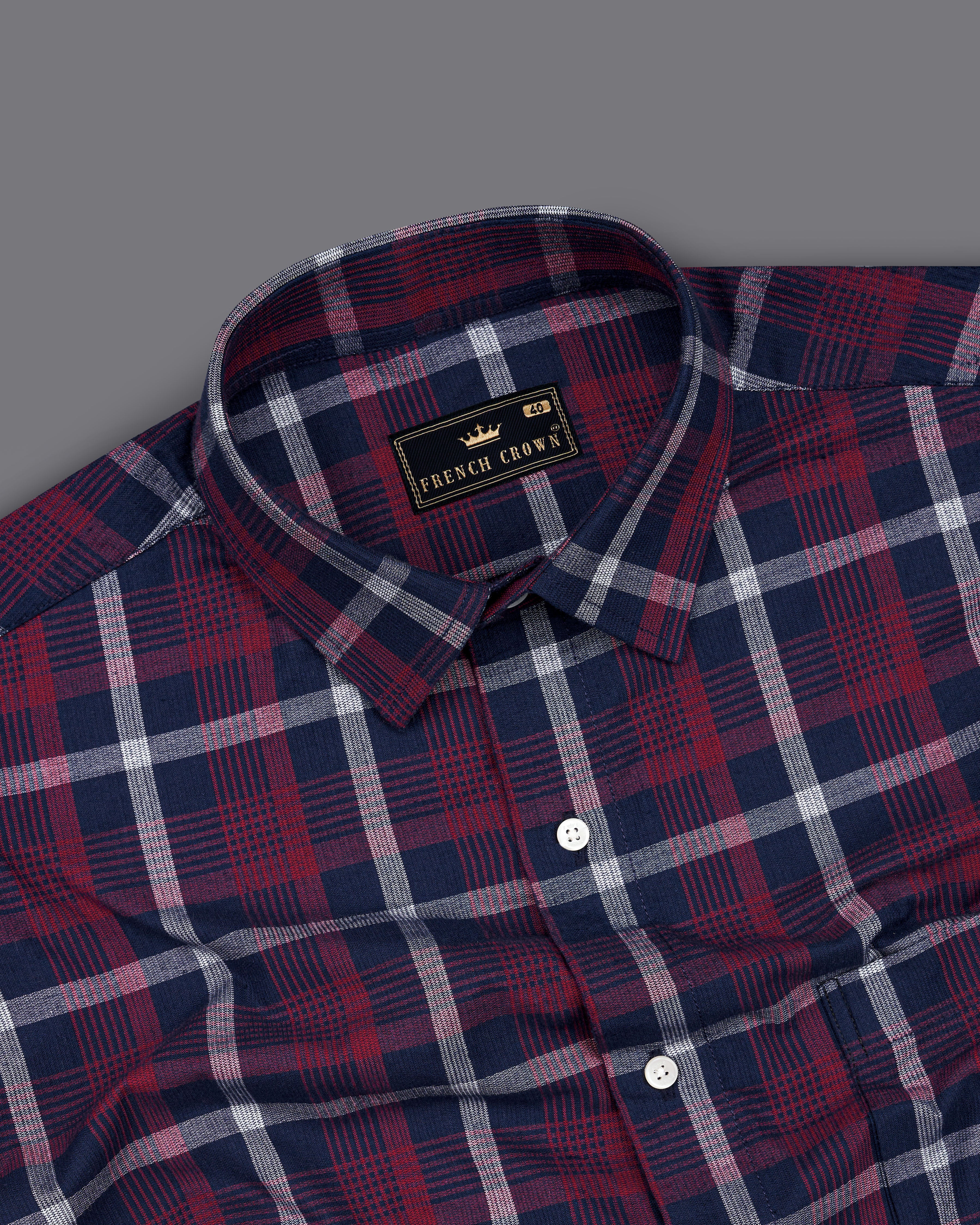 Merlot Red with Haiti Blue Windowpane Heavyweight Corduroy Shirt  8724-38,8724-H-38,8724-39,8724-H-39,8724-40,8724-H-40,8724-42,8724-H-42,8724-44,8724-H-44,8724-46,8724-H-46,8724-48,8724-H-48,8724-50,8724-H-50,8724-52,8724-H-52