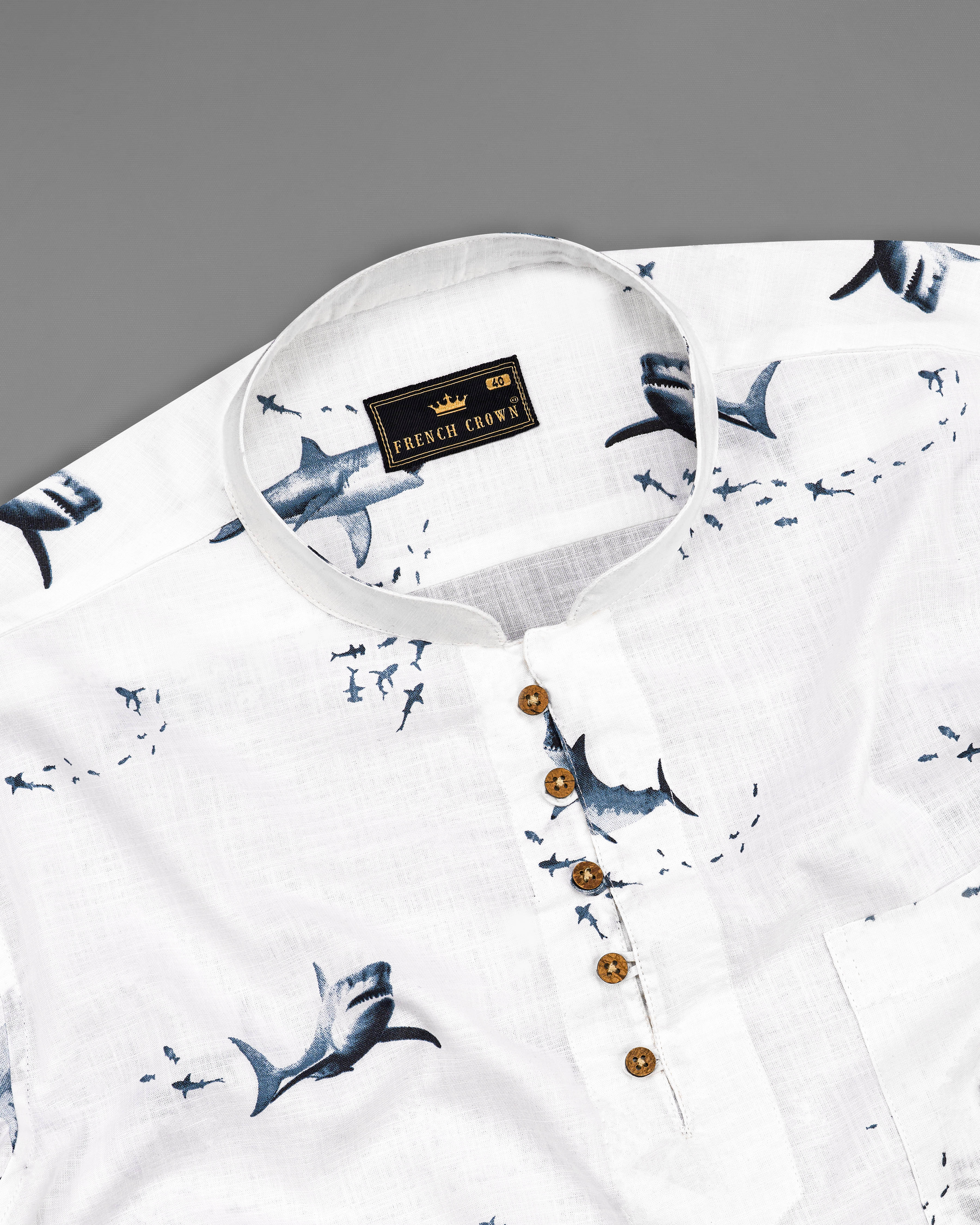 Bright White Shark Printed Luxurious Linen Kurta Shirt 8727-KS-38,8727-KS-H-38,8727-KS-39,8727-KS-H-39,8727-KS-40,8727-KS-H-40,8727-KS-42,8727-KS-H-42,8727-KS-44,8727-KS-H-44,8727-KS-46,8727-KS-H-46,8727-KS-48,8727-KS-H-48,8727-KS-50,8727-KS-H-50,8727-KS-52,8727-KS-H-52