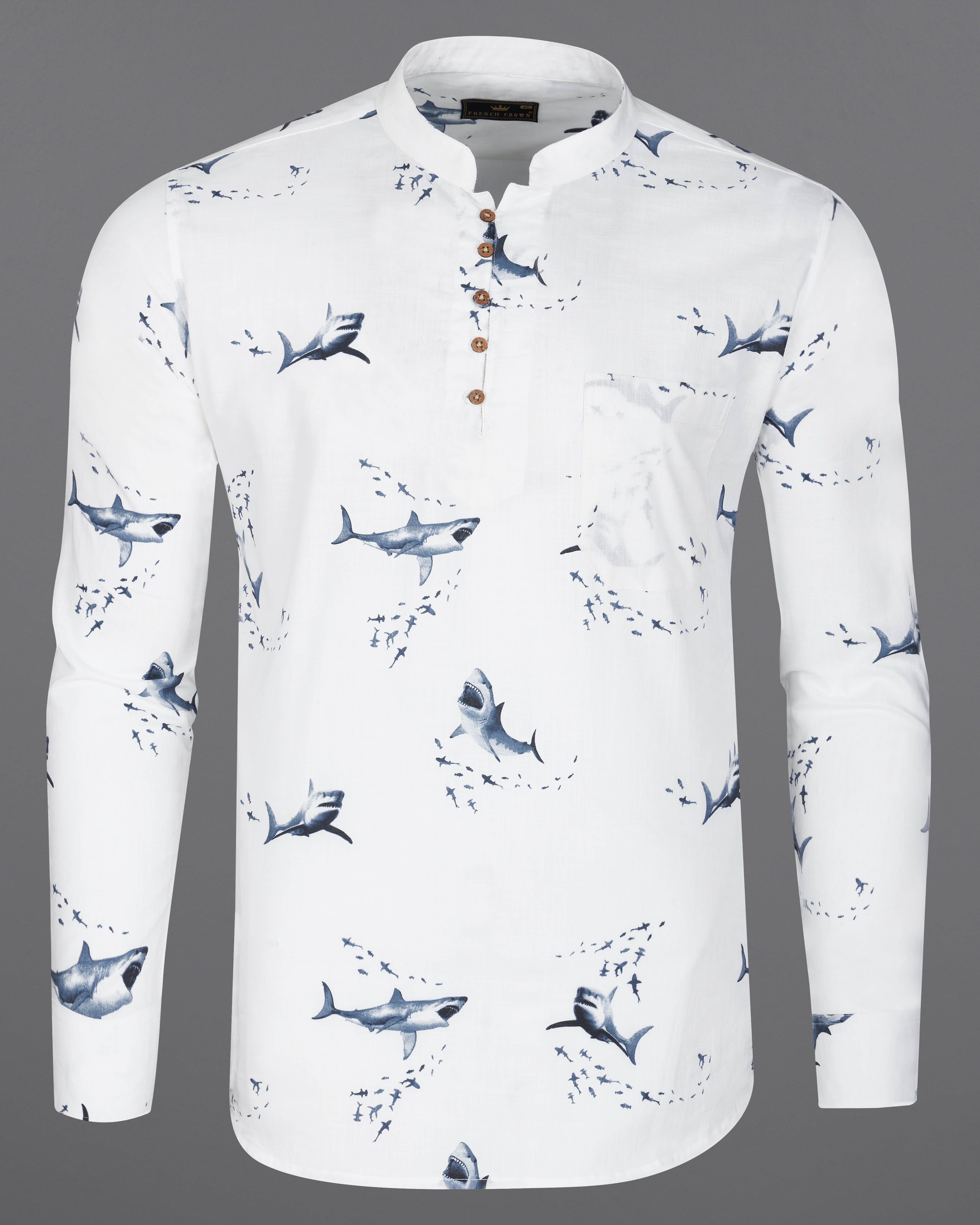 Bright White Shark Printed Luxurious Linen Kurta Shirt 8727-KS-38,8727-KS-H-38,8727-KS-39,8727-KS-H-39,8727-KS-40,8727-KS-H-40,8727-KS-42,8727-KS-H-42,8727-KS-44,8727-KS-H-44,8727-KS-46,8727-KS-H-46,8727-KS-48,8727-KS-H-48,8727-KS-50,8727-KS-H-50,8727-KS-52,8727-KS-H-52