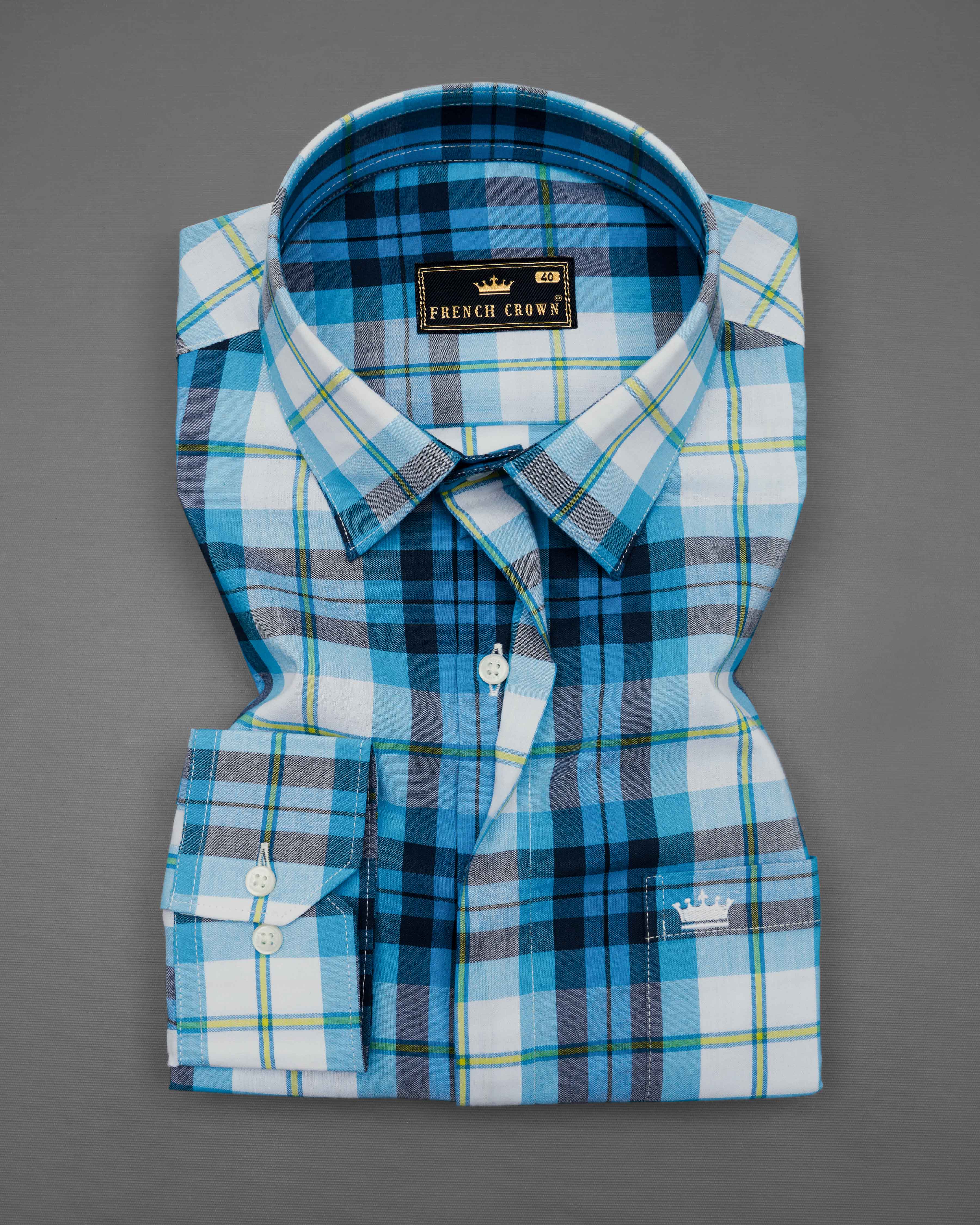 Cerulean Blue with White and Mirage Black Plaid Premium Cotton Designer Shirt 8732-P71-38,8732-P71-H-38,8732-P71-39,8732-P71-H-39,8732-P71-40,8732-P71-H-40,8732-P71-42,8732-P71-H-42,8732-P71-44,8732-P71-H-44,8732-P71-46,8732-P71-H-46,8732-P71-48,8732-P71-H-48,8732-P71-50,8732-P71-H-50,8732-P71-52,8732-P71-H-52