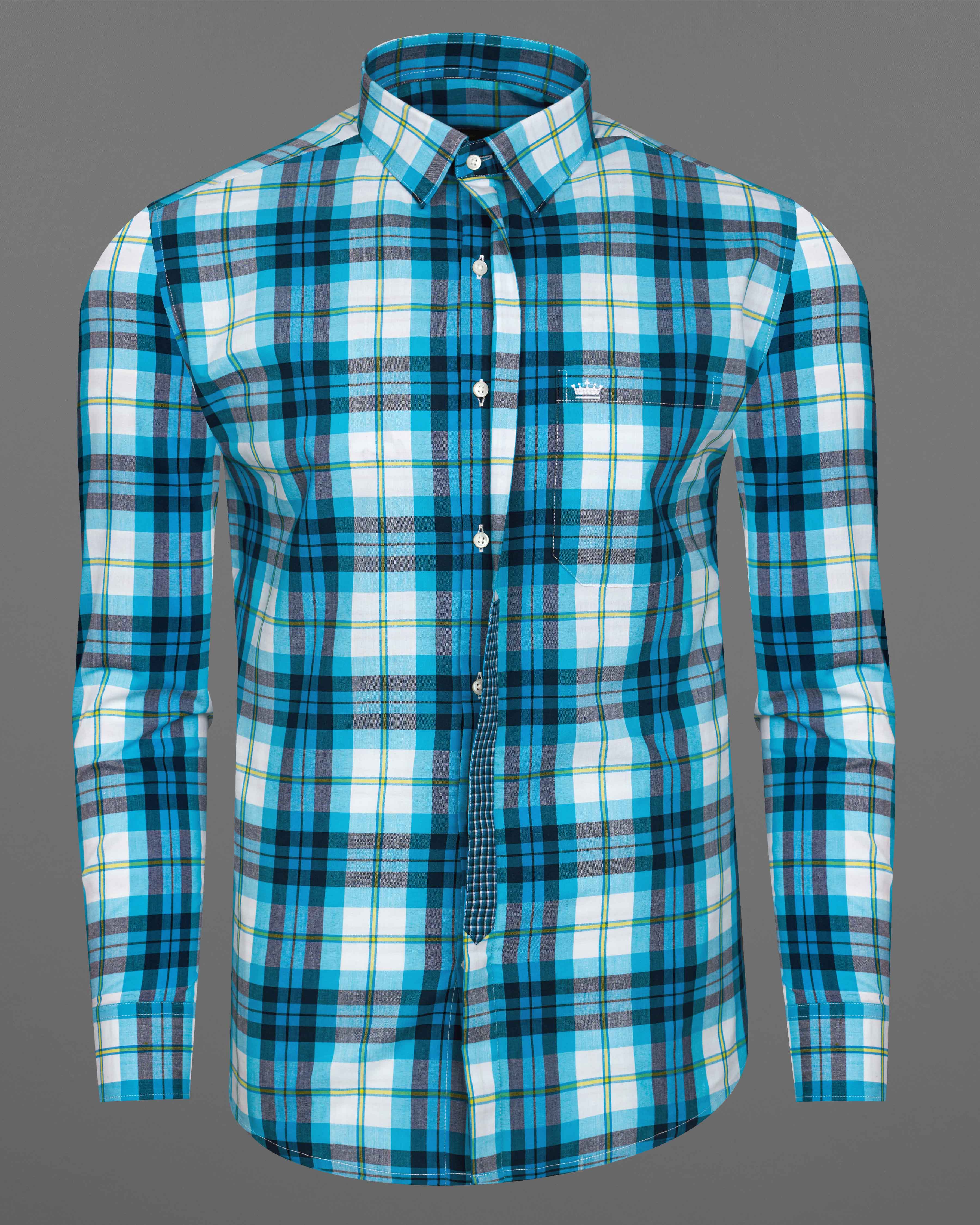 Cerulean Blue with White and Mirage Black Plaid Premium Cotton Designer Shirt 8732-P71-38,8732-P71-H-38,8732-P71-39,8732-P71-H-39,8732-P71-40,8732-P71-H-40,8732-P71-42,8732-P71-H-42,8732-P71-44,8732-P71-H-44,8732-P71-46,8732-P71-H-46,8732-P71-48,8732-P71-H-48,8732-P71-50,8732-P71-H-50,8732-P71-52,8732-P71-H-52