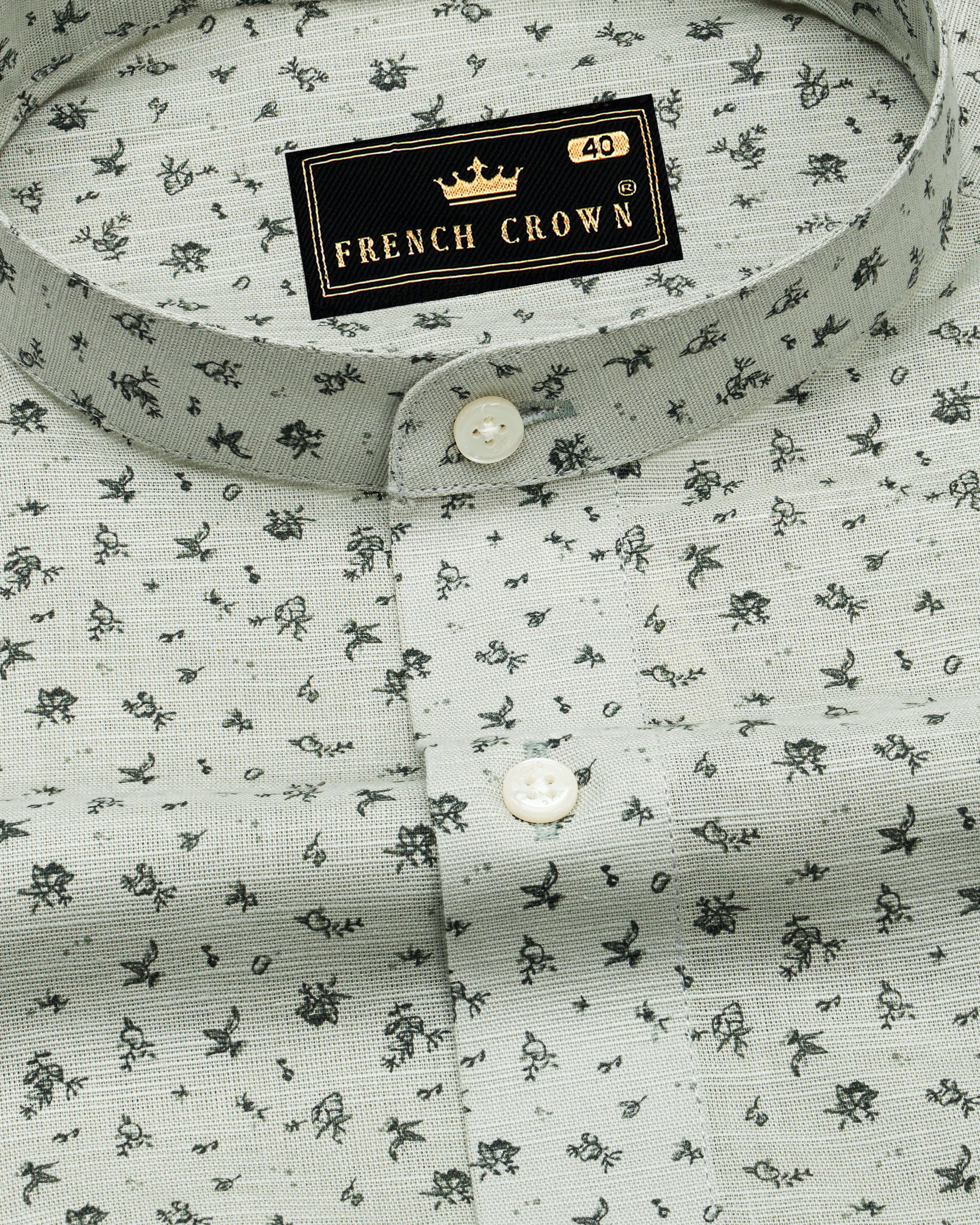 Pumice Green Ditsy Printed Luxurious Linen Shirt  8777-M-38,8777-M-H-38,8777-M-39,8777-M-H-39,8777-M-40,8777-M-H-40,8777-M-42,8777-M-H-42,8777-M-44,8777-M-H-44,8777-M-46,8777-M-H-46,8777-M-48,8777-M-H-48,8777-M-50,8777-M-H-50,8777-M-52,8777-M-H-52