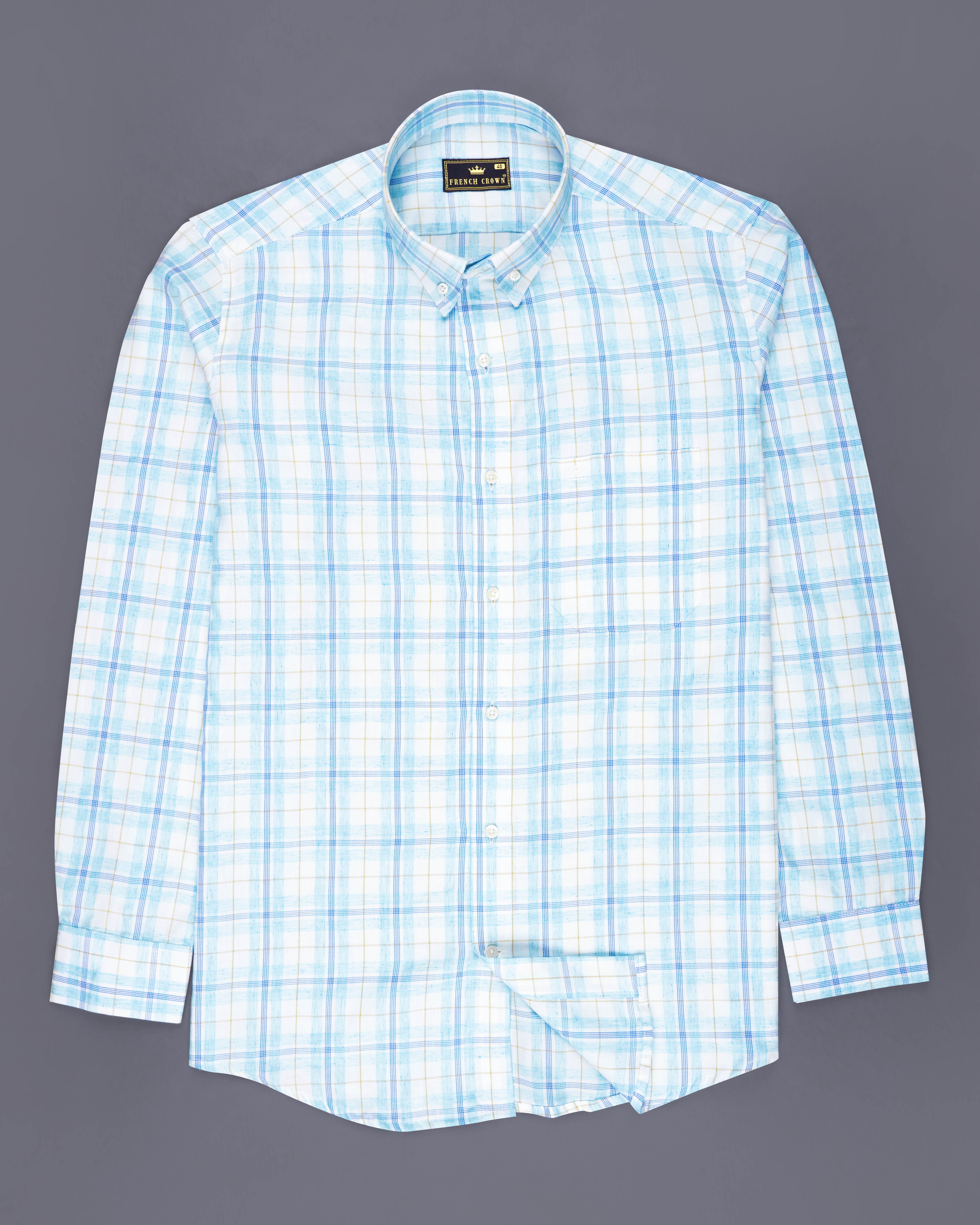 Bright White with Sapphire Blue Plaid Premium Cotton Shirt 8809-BD-38,8809-BD-H-38,8809-BD-39,8809-BD-H-39,8809-BD-40,8809-BD-H-40,8809-BD-42,8809-BD-H-42,8809-BD-44,8809-BD-H-44,8809-BD-46,8809-BD-H-46,8809-BD-48,8809-BD-H-48,8809-BD-50,8809-BD-H-50,8809-BD-52,8809-BD-H-52