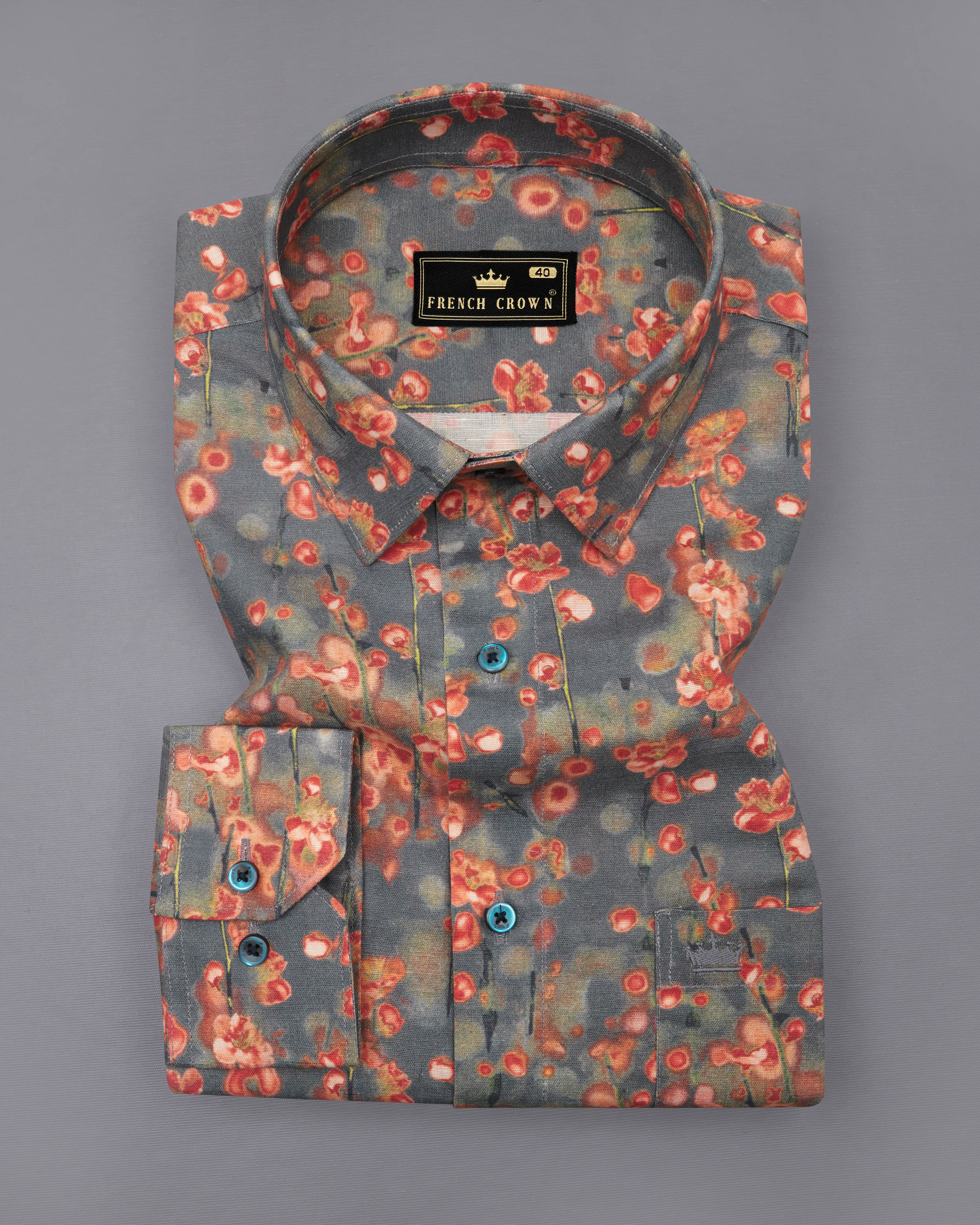 Carbon Gray Ditsy Printed Luxurious Linen Shirt 8816-BLE-38,8816-BLE-H-38,8816-BLE-39,8816-BLE-H-39,8816-BLE-40,8816-BLE-H-40,8816-BLE-42,8816-BLE-H-42,8816-BLE-44,8816-BLE-H-44,8816-BLE-46,8816-BLE-H-46,8816-BLE-48,8816-BLE-H-48,8816-BLE-50,8816-BLE-H-50,8816-BLE-52,8816-BLE-H-52