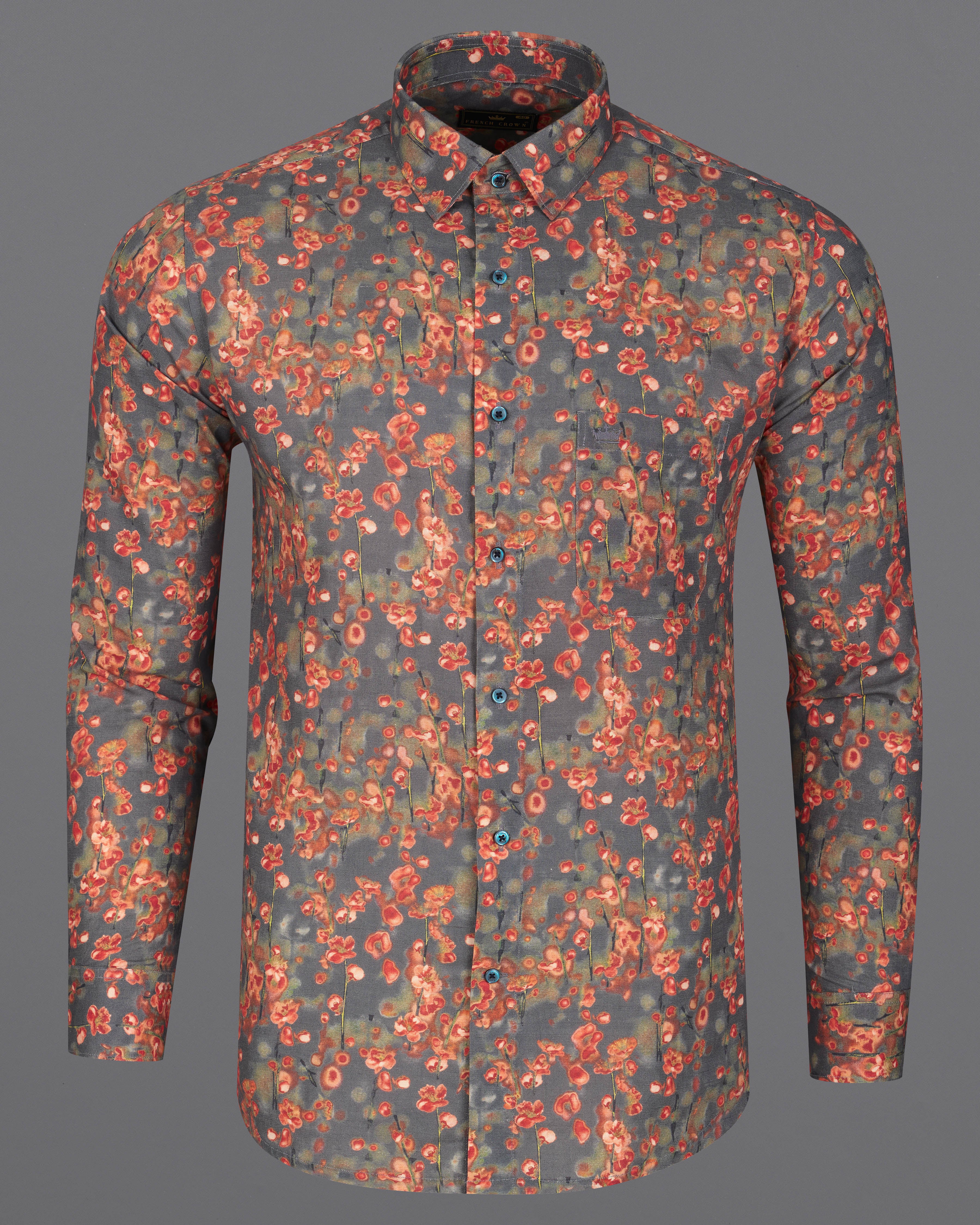Carbon Gray Ditsy Printed Luxurious Linen Shirt 8816-BLE-38,8816-BLE-H-38,8816-BLE-39,8816-BLE-H-39,8816-BLE-40,8816-BLE-H-40,8816-BLE-42,8816-BLE-H-42,8816-BLE-44,8816-BLE-H-44,8816-BLE-46,8816-BLE-H-46,8816-BLE-48,8816-BLE-H-48,8816-BLE-50,8816-BLE-H-50,8816-BLE-52,8816-BLE-H-52