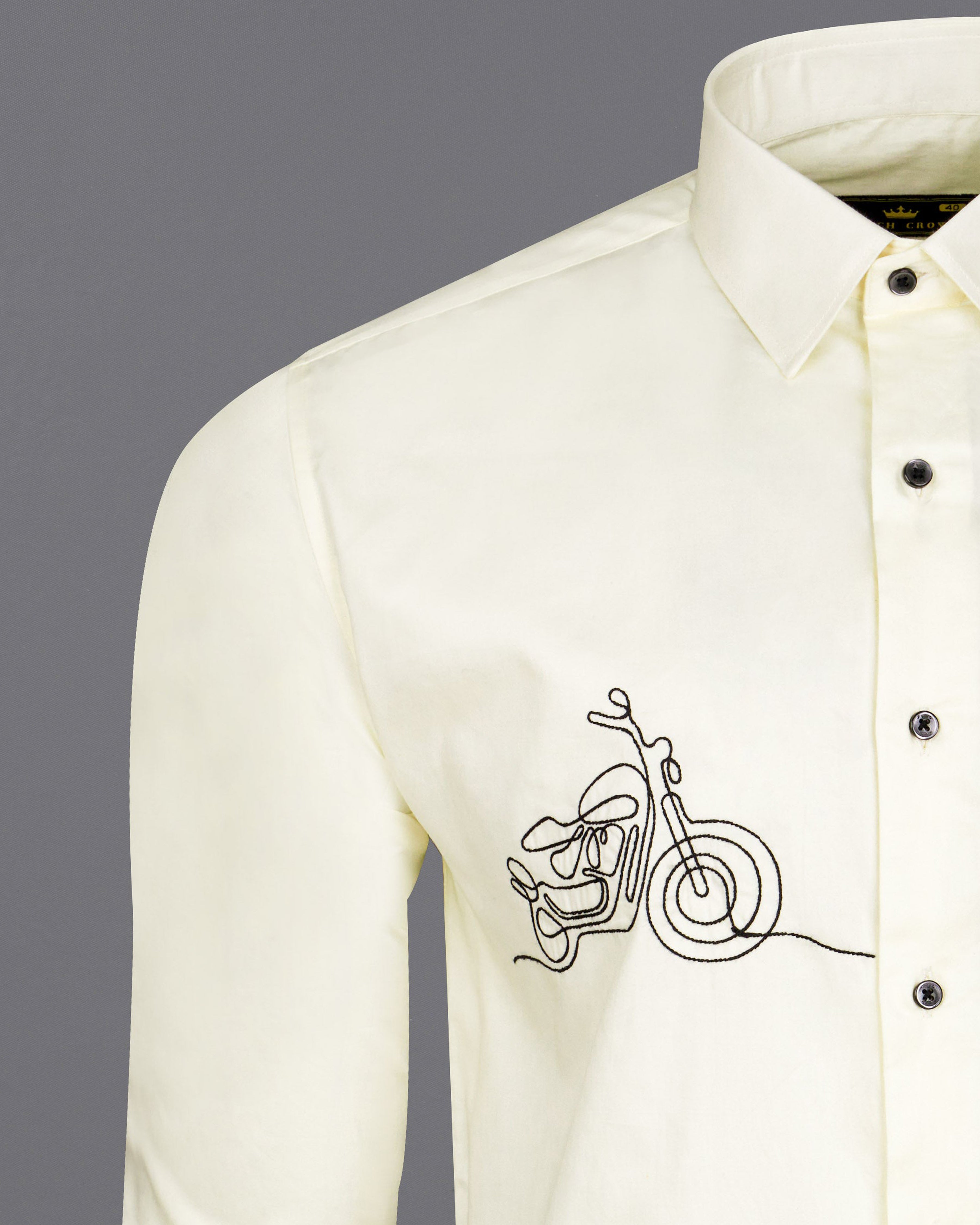 Apricot Yellow Subtle Sheen Bike Embroidered Super Soft Premium Cotton Shirt