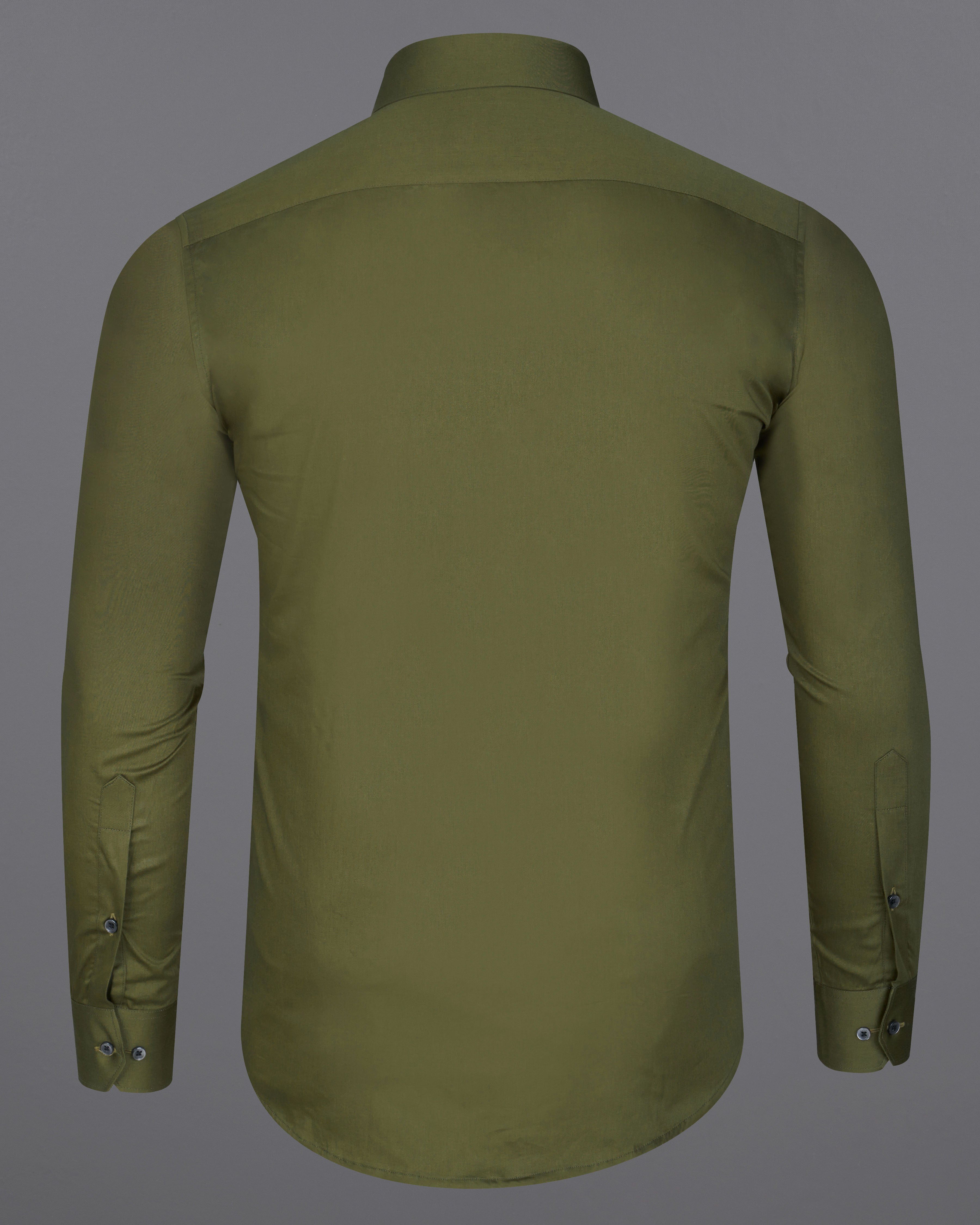 Fuscous Green Subtle Sheen Snake Pleated Super Soft Premium Cotton Tuxedo Shirt