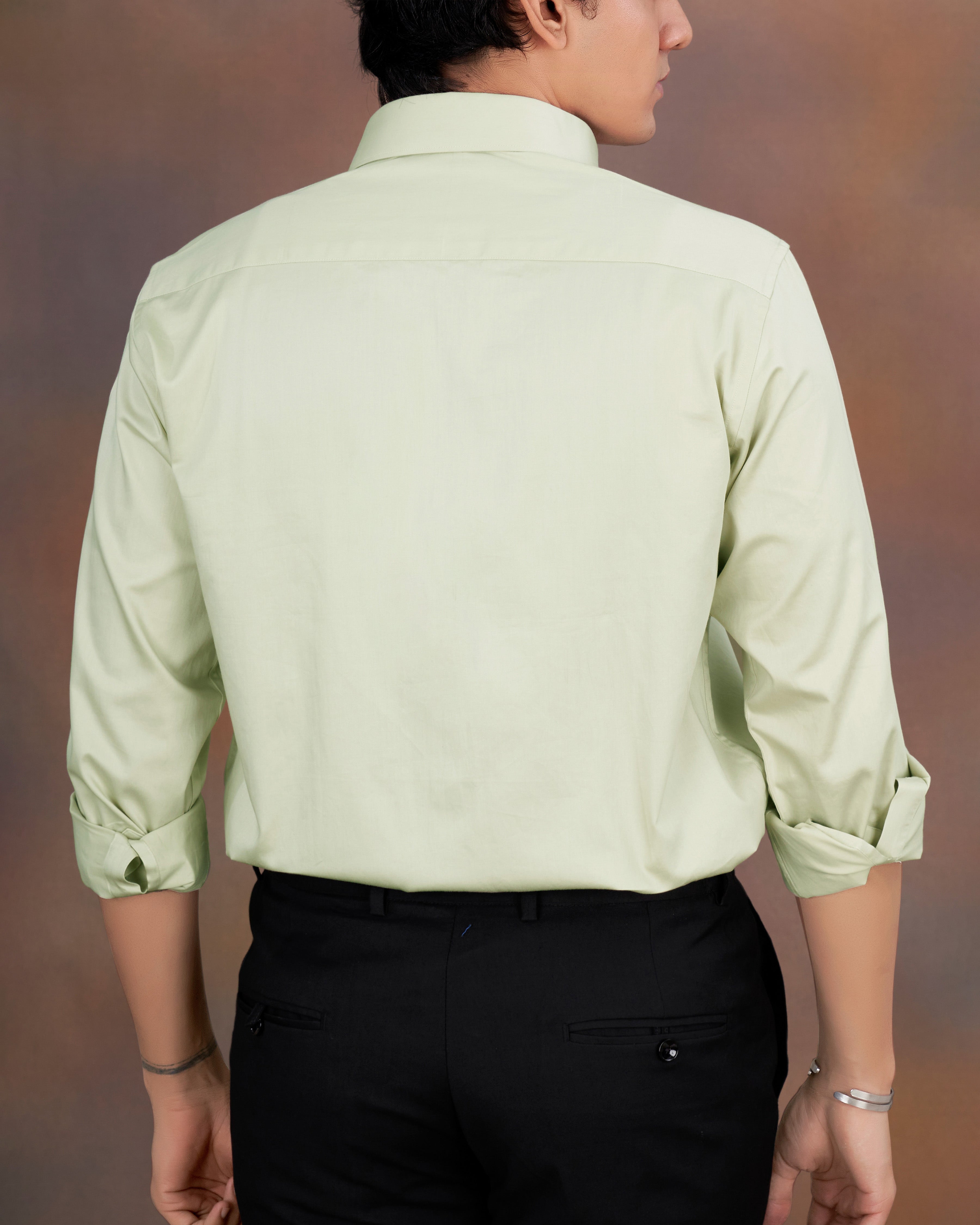Coriander Green Subtle Sheen Snake Pleated Super Soft Premium Cotton Tuxedo Shirt