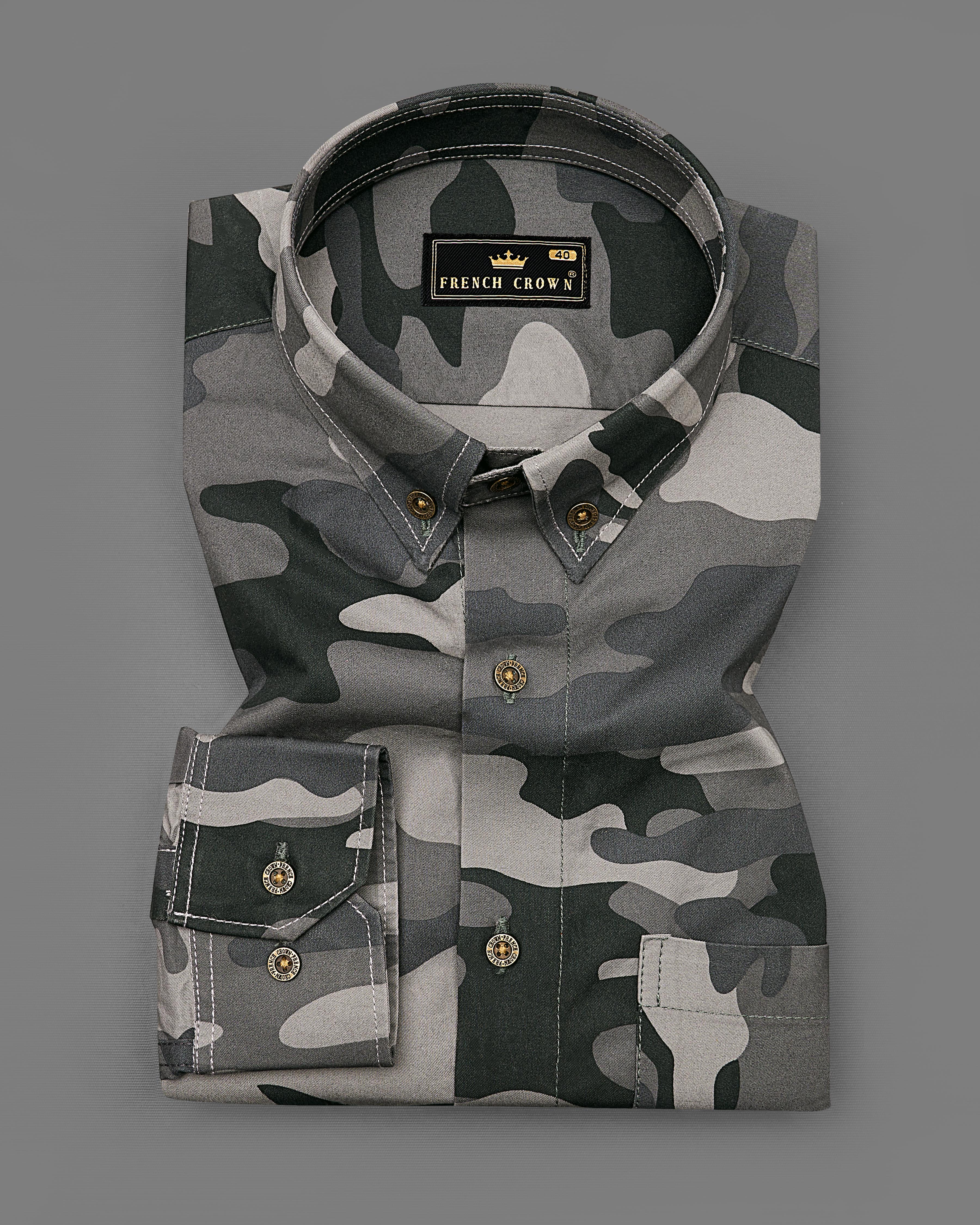 Ironside Gray with Baltic Black Camouflage Printed Royal Oxford Shirt 8892-BD-MB-38, 8892-BD-MB-H-38,  8892-BD-MB-39,  8892-BD-MB-H-39,  8892-BD-MB-40,  8892-BD-MB-H-40,  8892-BD-MB-42,  8892-BD-MB-H-42,  8892-BD-MB-44,  8892-BD-MB-H-44,  8892-BD-MB-46,  8892-BD-MB-H-46,  8892-BD-MB-48,  8892-BD-MB-H-48,  8892-BD-MB-50,  8892-BD-MB-H-50,  8892-BD-MB-52,  8892-BD-MB-H-52