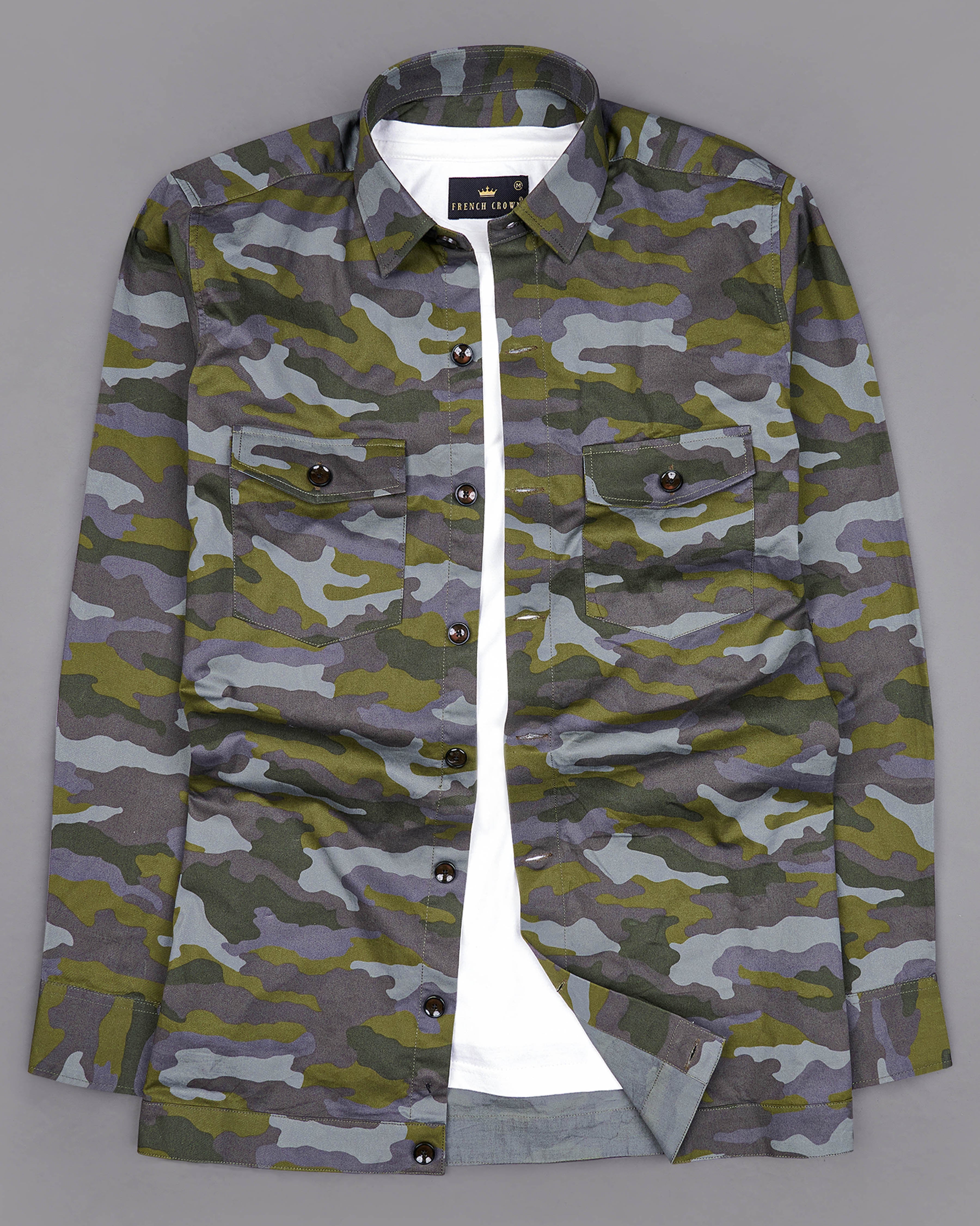 Gravel Gray with Hemlock Green Camouflage Printed Royal Oxford Designer Shirt 8903-P325-38, 8903-P325-H-38,  8903-P325-39,  8903-P325-H-39,  8903-P325-40,  8903-P325-H-40,  8903-P325-42,  8903-P325-H-42,  8903-P325-44,  8903-P325-H-44,  8903-P325-46,  8903-P325-H-46,  8903-P325-48,  8903-P325-H-48,  8903-P325-50,  8903-P325-H-50,  8903-P325-52,  8903-P325-H-52