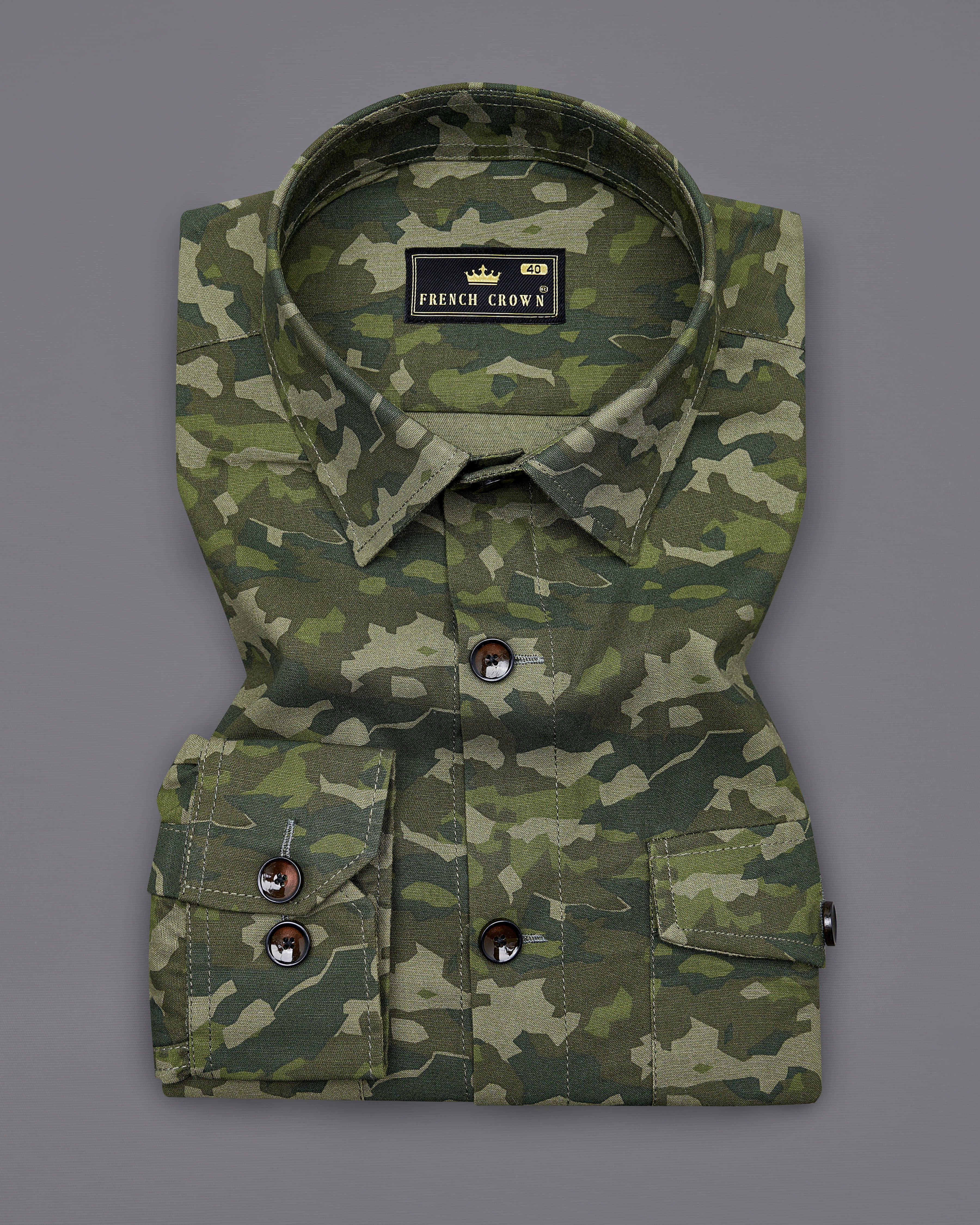 Rifle Green with Stonewall Brown Camouflage Printed Royal Oxford Designer Shirt 8925-P325-38, 8925-P325-H-38, 8925-P325-39, 8925-P325-H-39, 8925-P325-40, 8925-P325-H-40, 8925-P325-42, 8925-P325-H-42, 8925-P325-44, 8925-P325-H-44, 8925-P325-46, 8925-P325-H-46, 8925-P325-48, 8925-P325-H-48, 8925-P325-50, 8925-P325-H-50, 8925-P325-52, 8925-P325-H-52