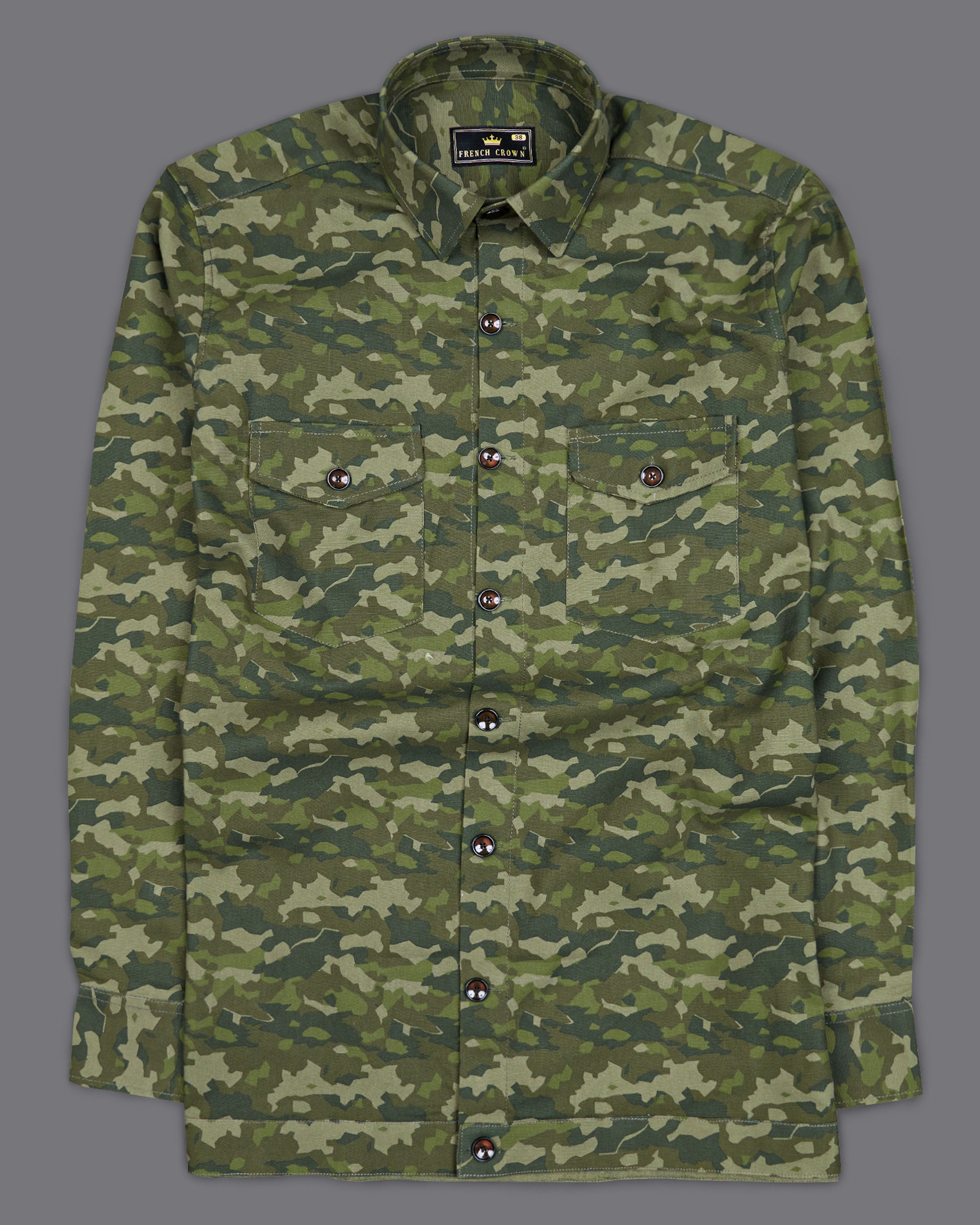 Rifle Green with Stonewall Brown Camouflage Printed Royal Oxford Designer Shirt 8925-P325-38, 8925-P325-H-38, 8925-P325-39, 8925-P325-H-39, 8925-P325-40, 8925-P325-H-40, 8925-P325-42, 8925-P325-H-42, 8925-P325-44, 8925-P325-H-44, 8925-P325-46, 8925-P325-H-46, 8925-P325-48, 8925-P325-H-48, 8925-P325-50, 8925-P325-H-50, 8925-P325-52, 8925-P325-H-52