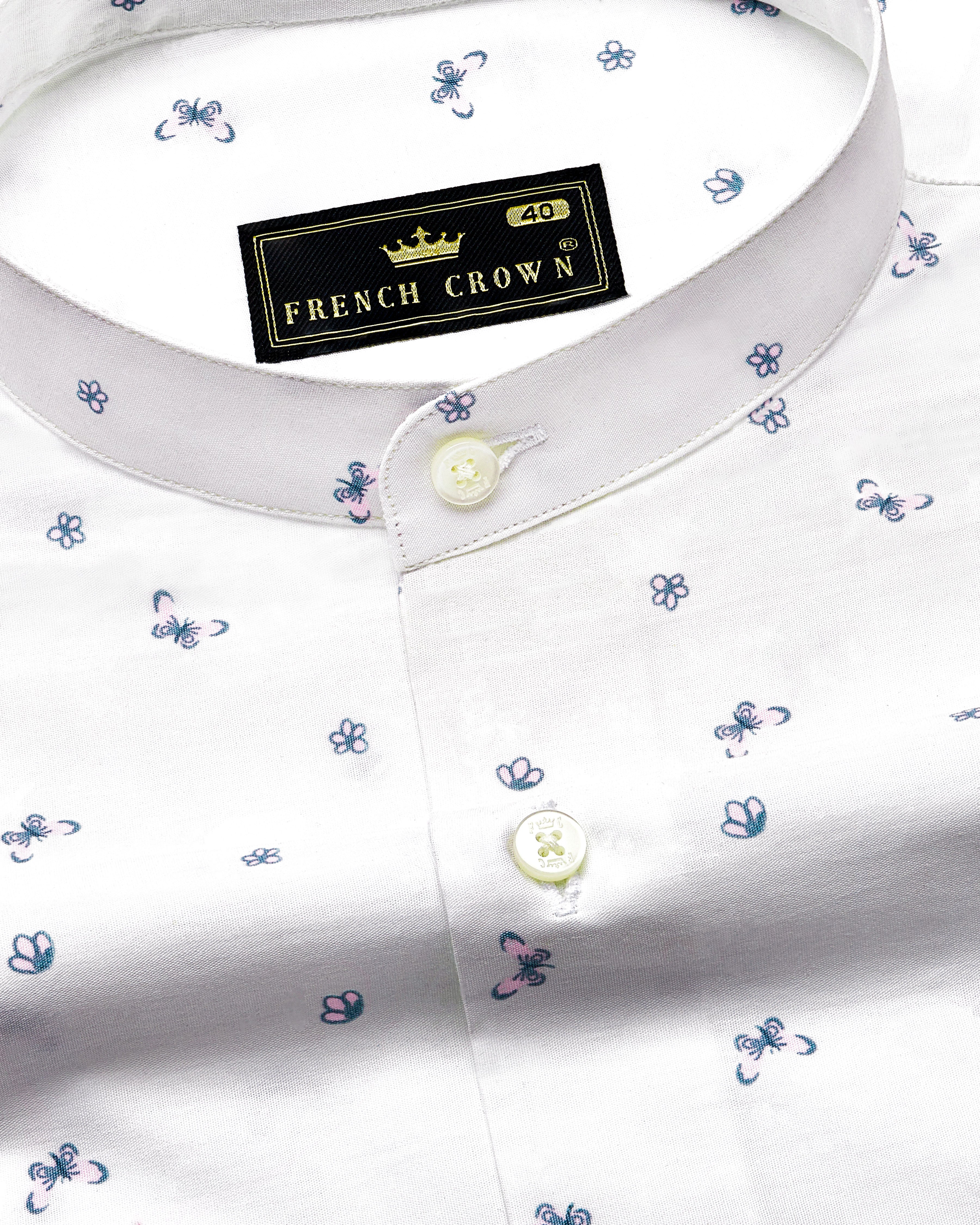 Bright White Floral Printed Premium Cotton Shirt