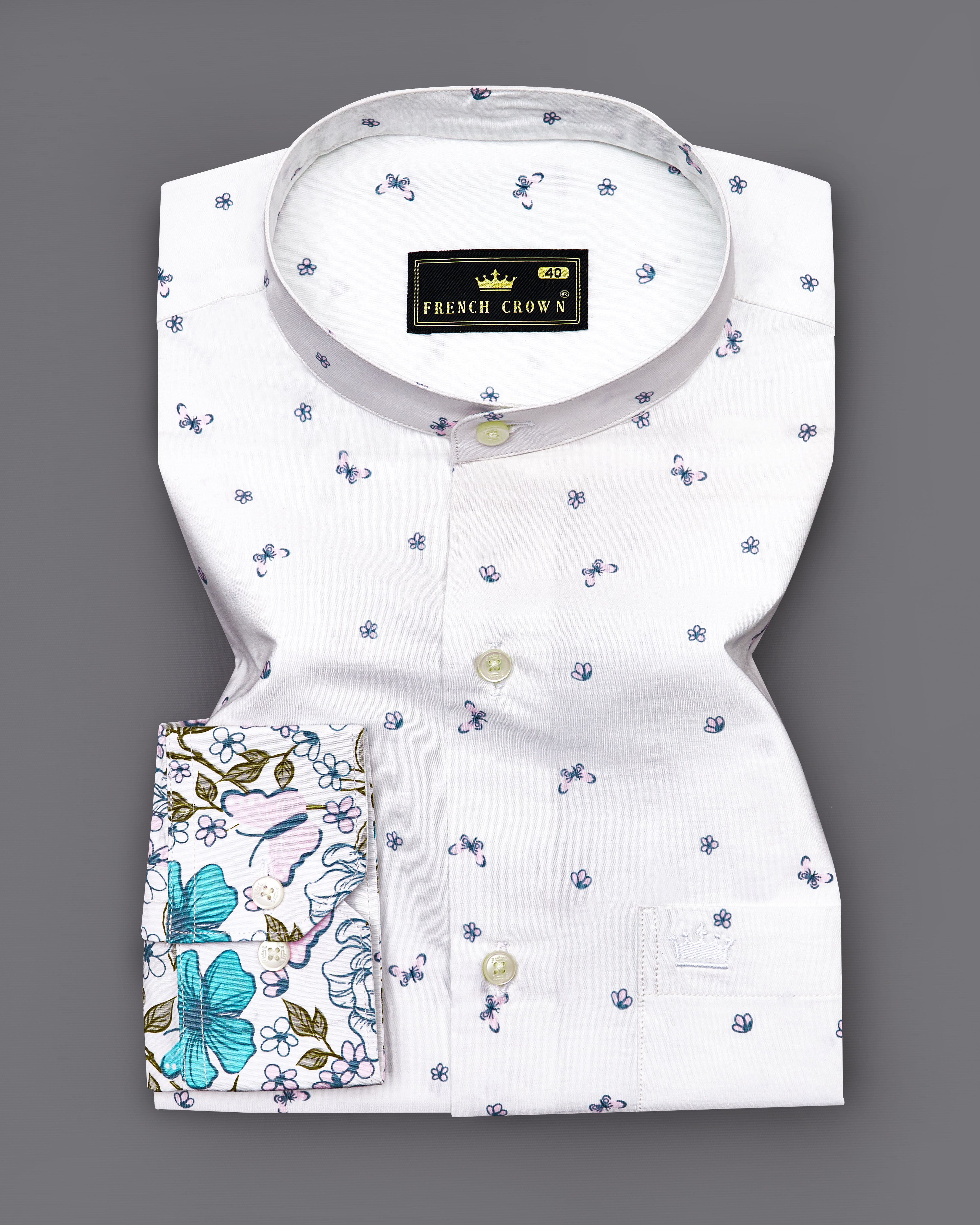 Bright White Floral Printed Premium Cotton Shirt