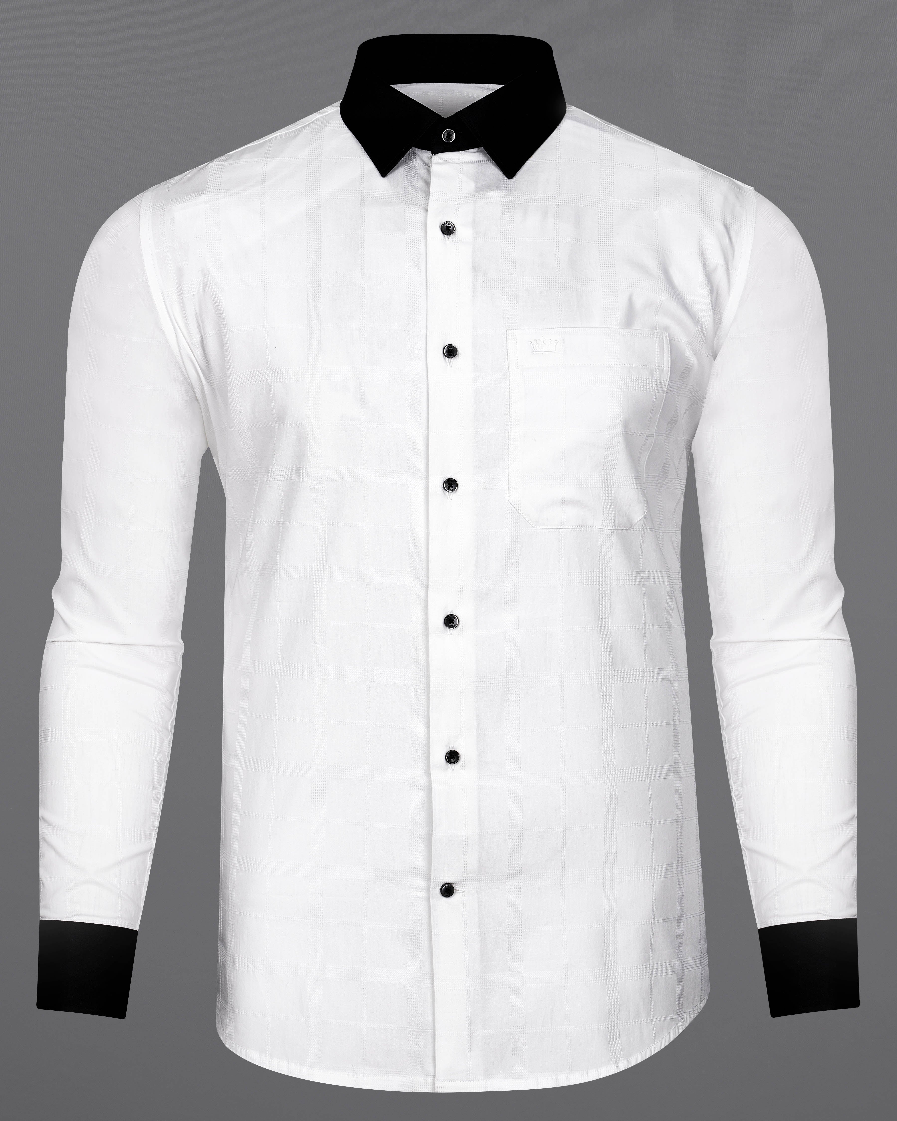 Bright White with Black Cuffs and Collar Dobby Textured Premium Giza Cotton Shirt 8977-BCC-BLK-38, 8977-BCC-BLK-H-38, 8977-BCC-BLK-39, 8977-BCC-BLK-H-39, 8977-BCC-BLK-40, 8977-BCC-BLK-H-40, 8977-BCC-BLK-42, 8977-BCC-BLK-H-42, 8977-BCC-BLK-44, 8977-BCC-BLK-H-44, 8977-BCC-BLK-46, 8977-BCC-BLK-H-46, 8977-BCC-BLK-48, 8977-BCC-BLK-H-48, 8977-BCC-BLK-50, 8977-BCC-BLK-H-50, 8977-BCC-BLK-52, 8977-BCC-BLK-H-52