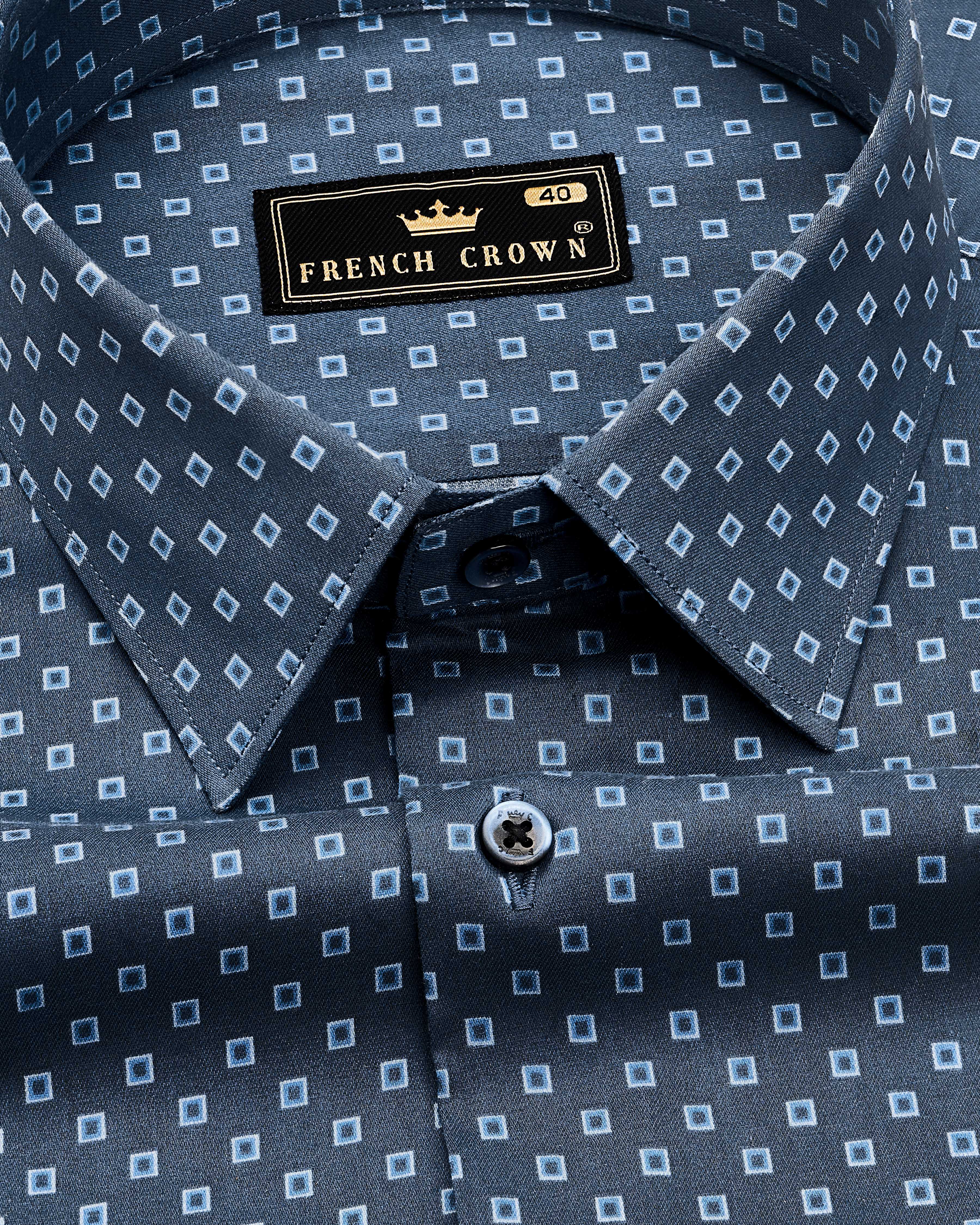 Rhino Blue Box Printed Premium Cotton Shirt