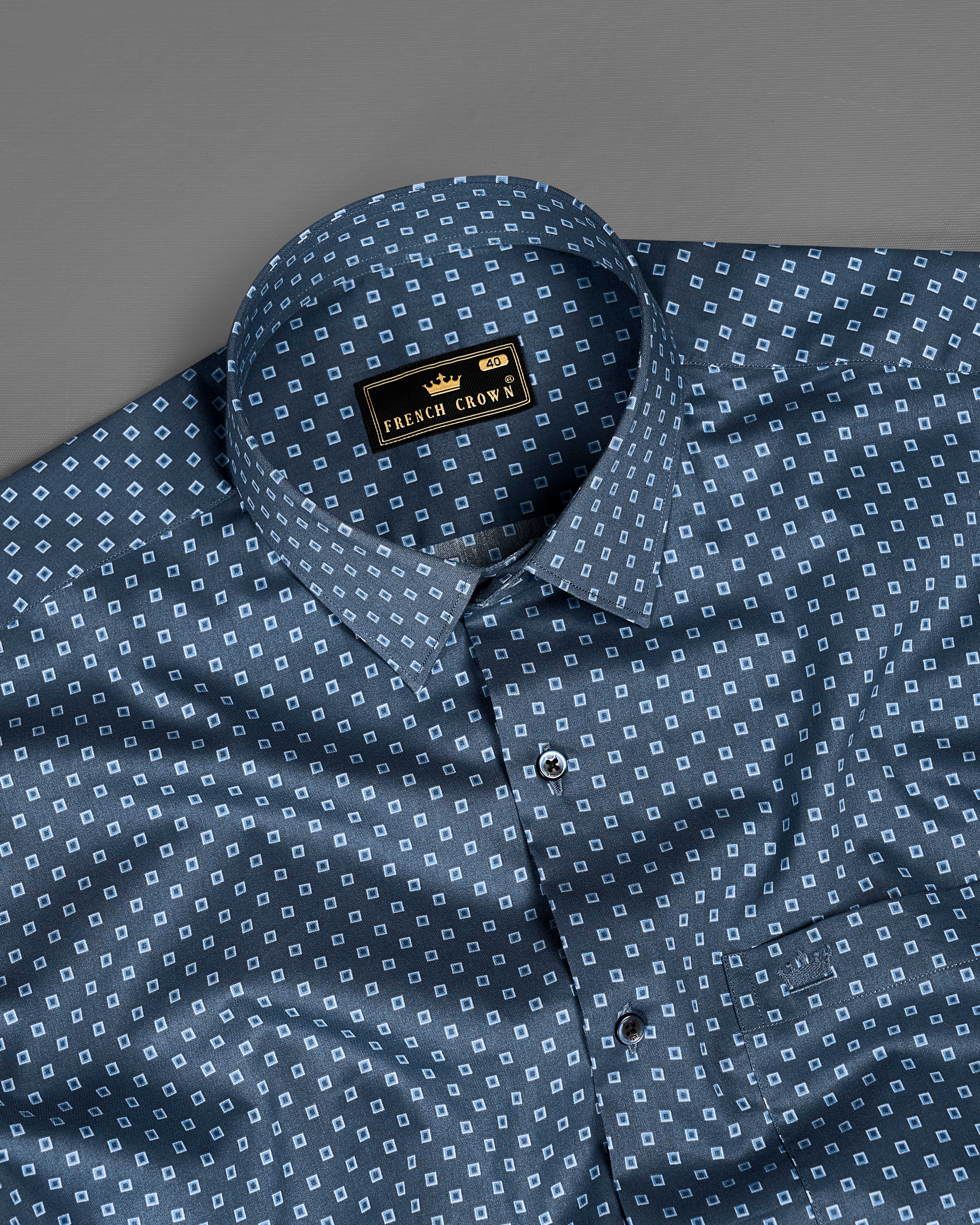 Rhino Blue Box Printed Premium Cotton Shirt
